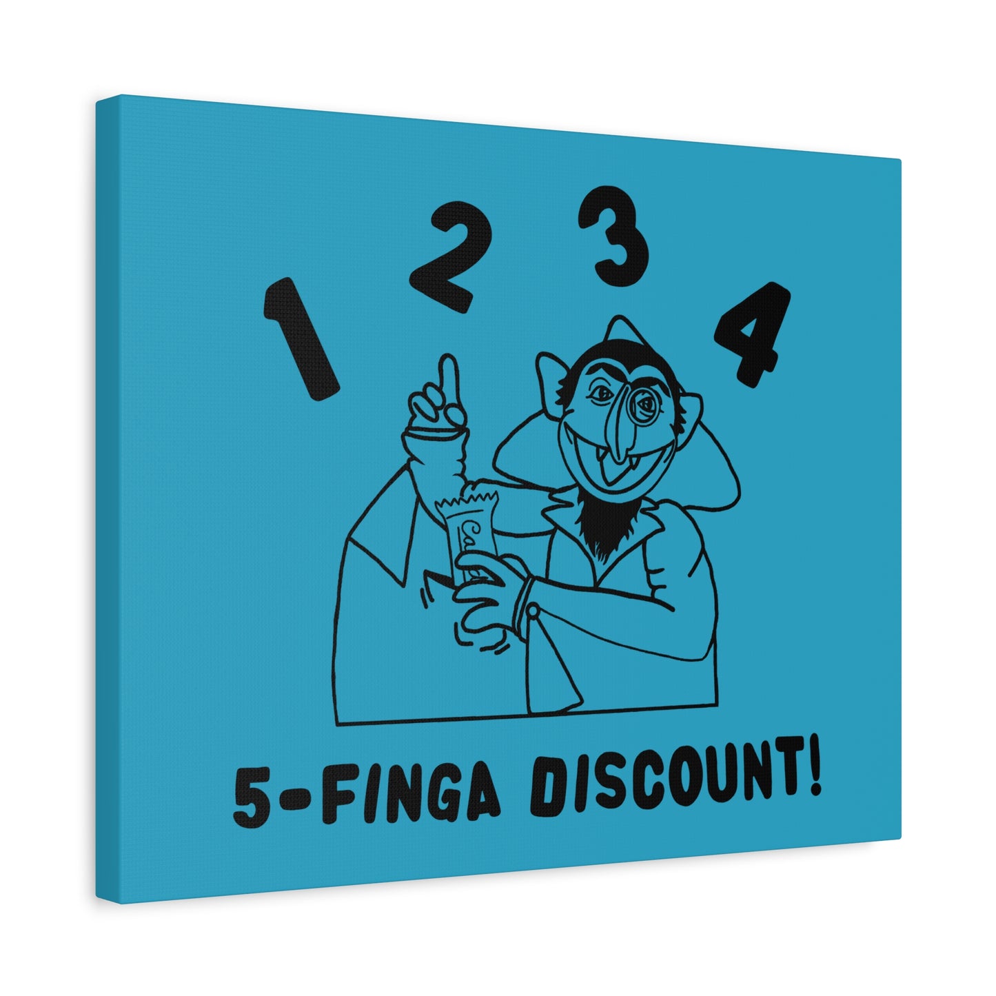 Five Finger Discount Outline Canvas Print Turquoise - Sesame Street The Count Parody Art Print