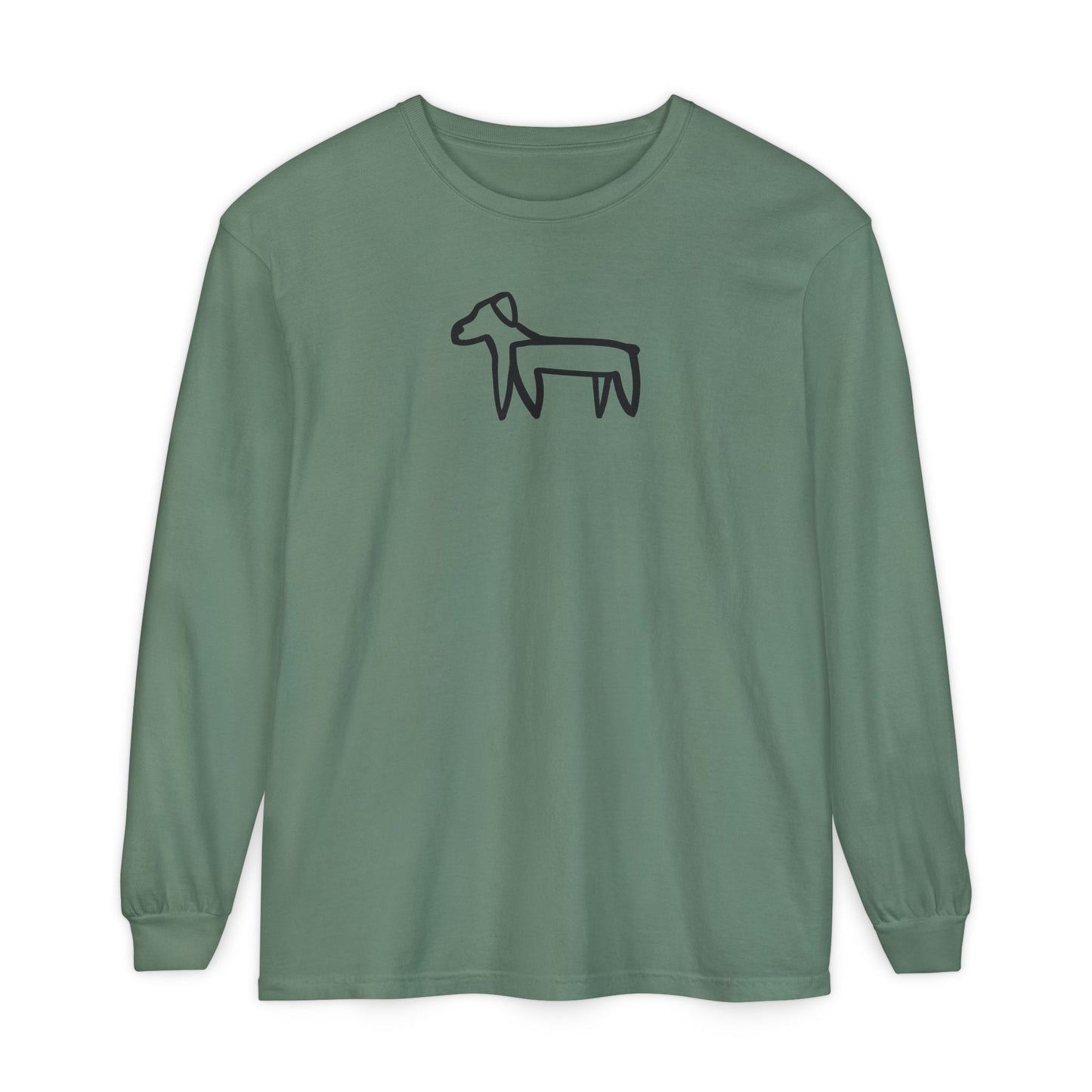 Dog Long Sleeve Tee (Transparent Style Black Dog) - Dog Drawing Shirt