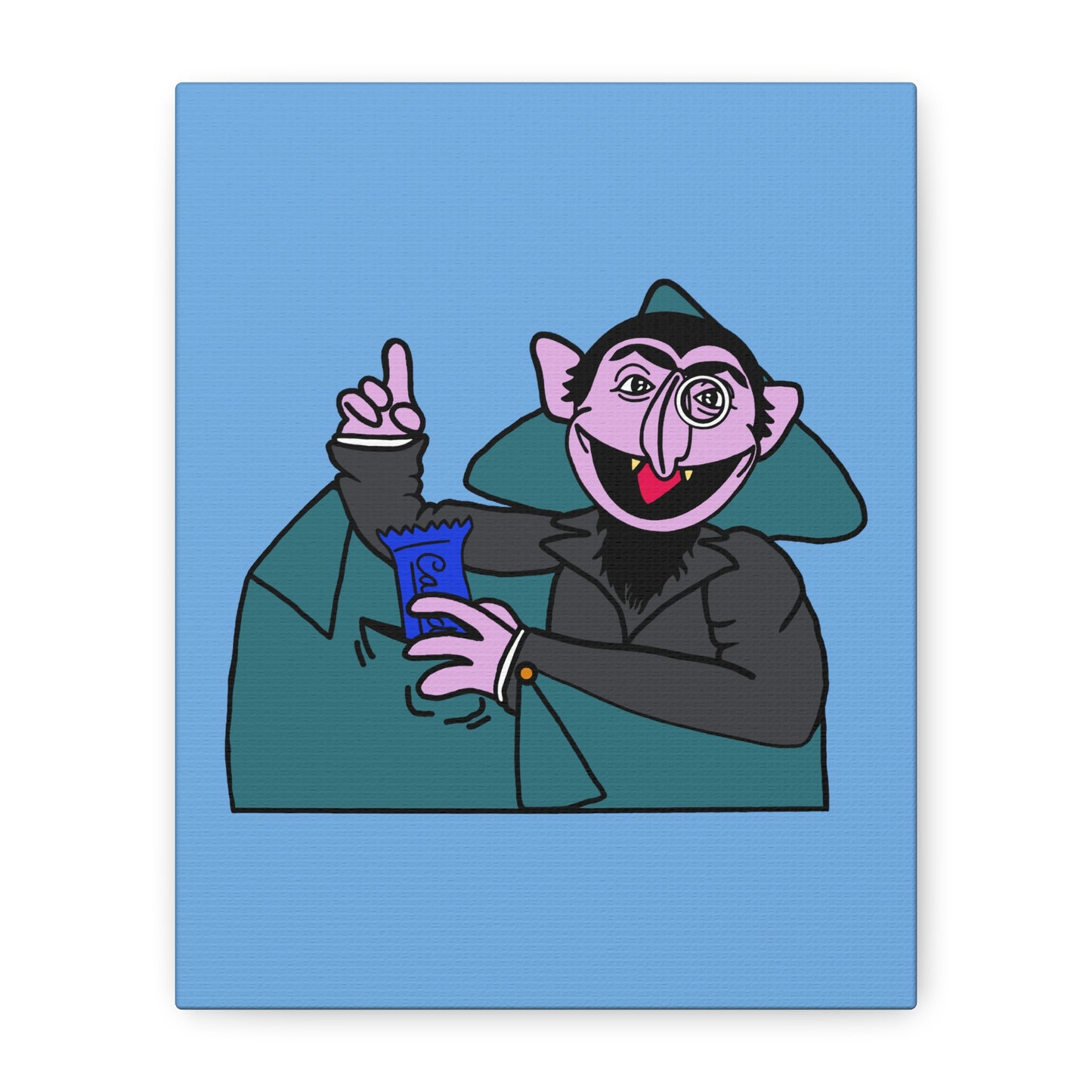 The Count Stealing Candy Canvas Print Light Blue - Sesame Street The Count Parody Art