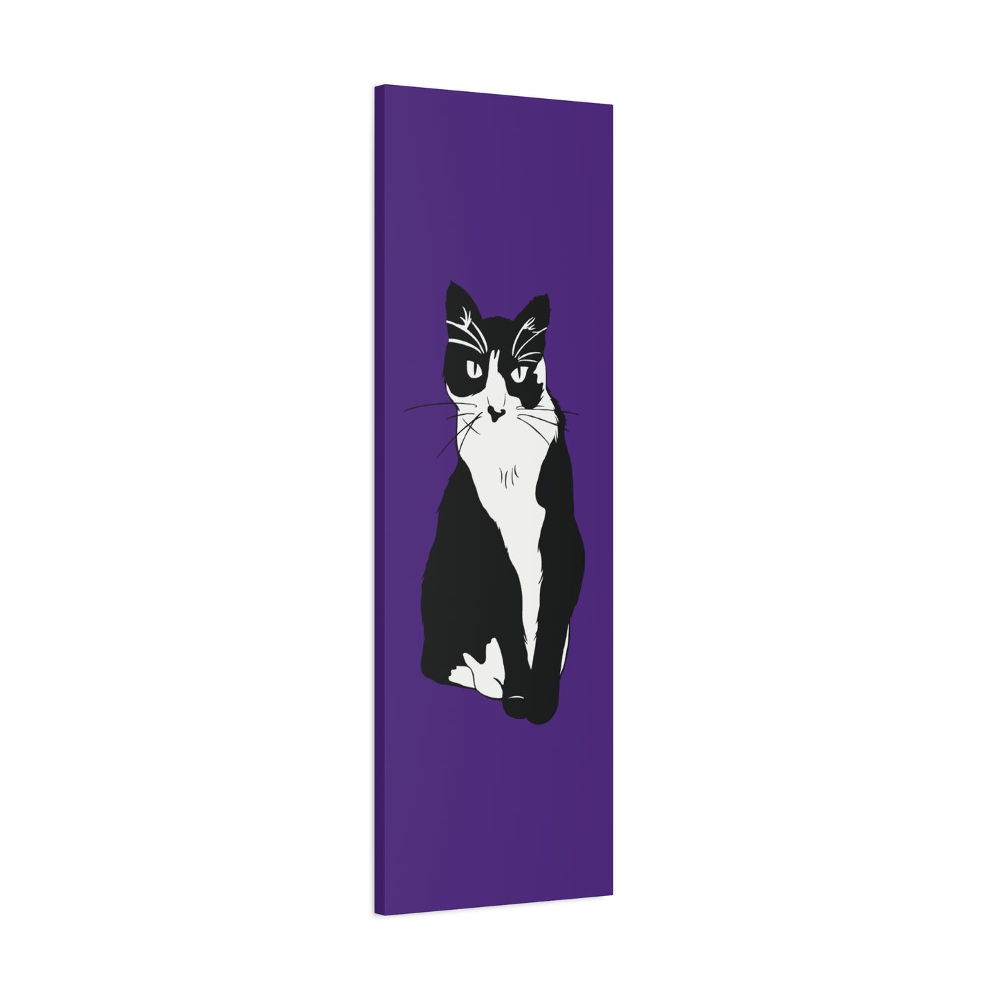 Cat Canvas on Purple (B&W Style Cat) - Cat Drawing Art