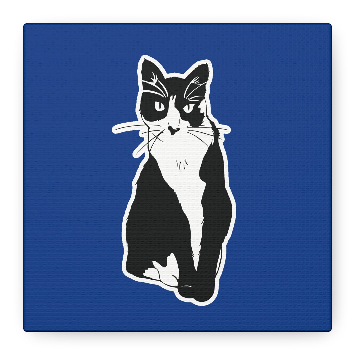 Cat Canvas Print on Dark Blue (Sticker Style Cat) - Cat Drawing Art