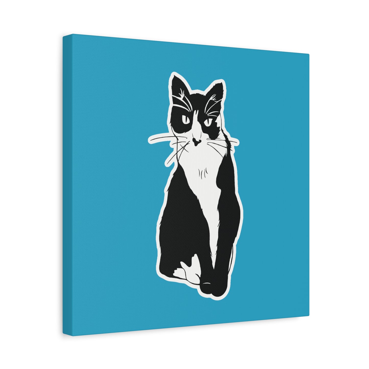 Cat Canvas Print on Turquoise (Sticker Style Cat) - Cat Drawing Art