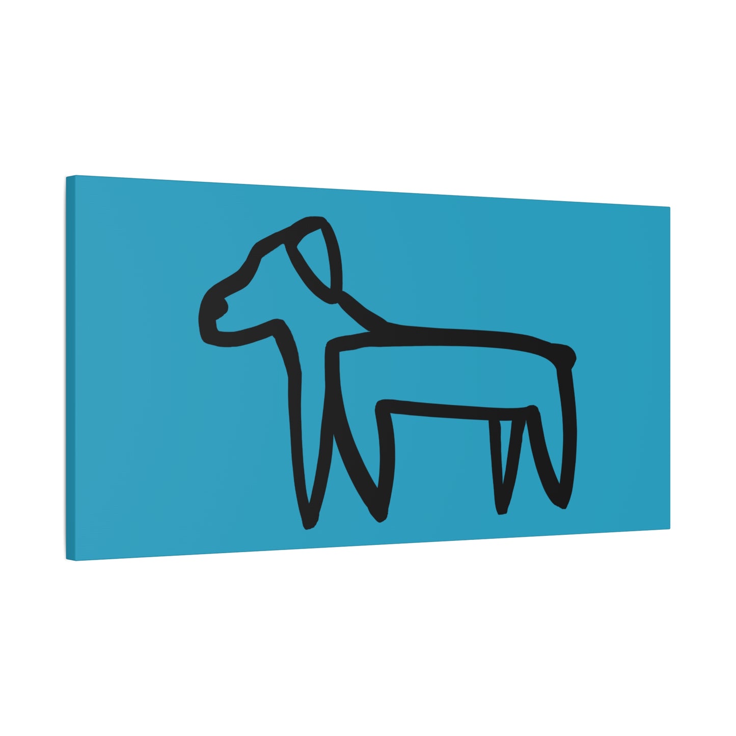 Dog Canvas Print on Turquoise (Transparent Style Black Dog) - Dog Drawing Canvas