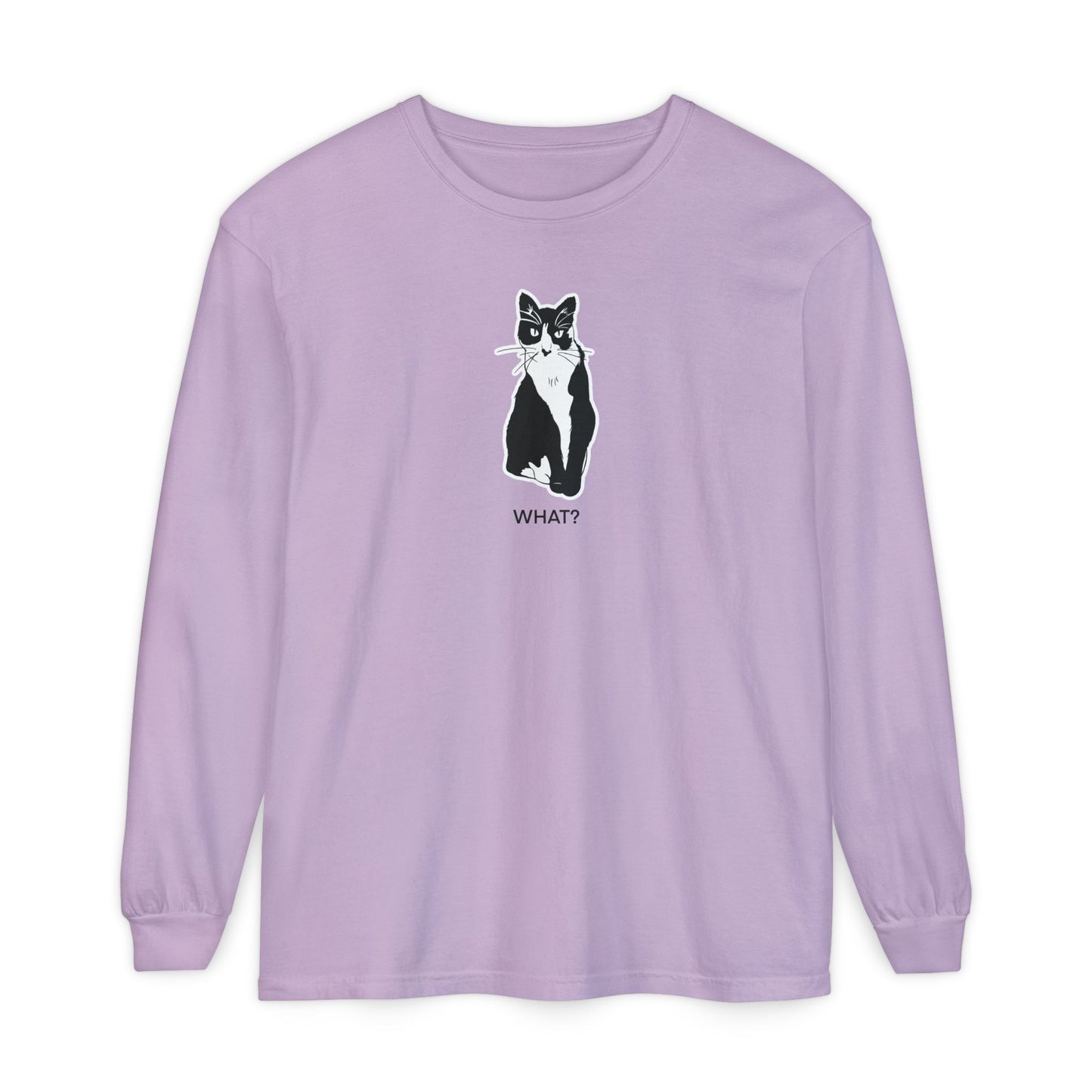 Cattitude Long Sleeve Tee (Sticker Style Cat) - Cat What Shirt