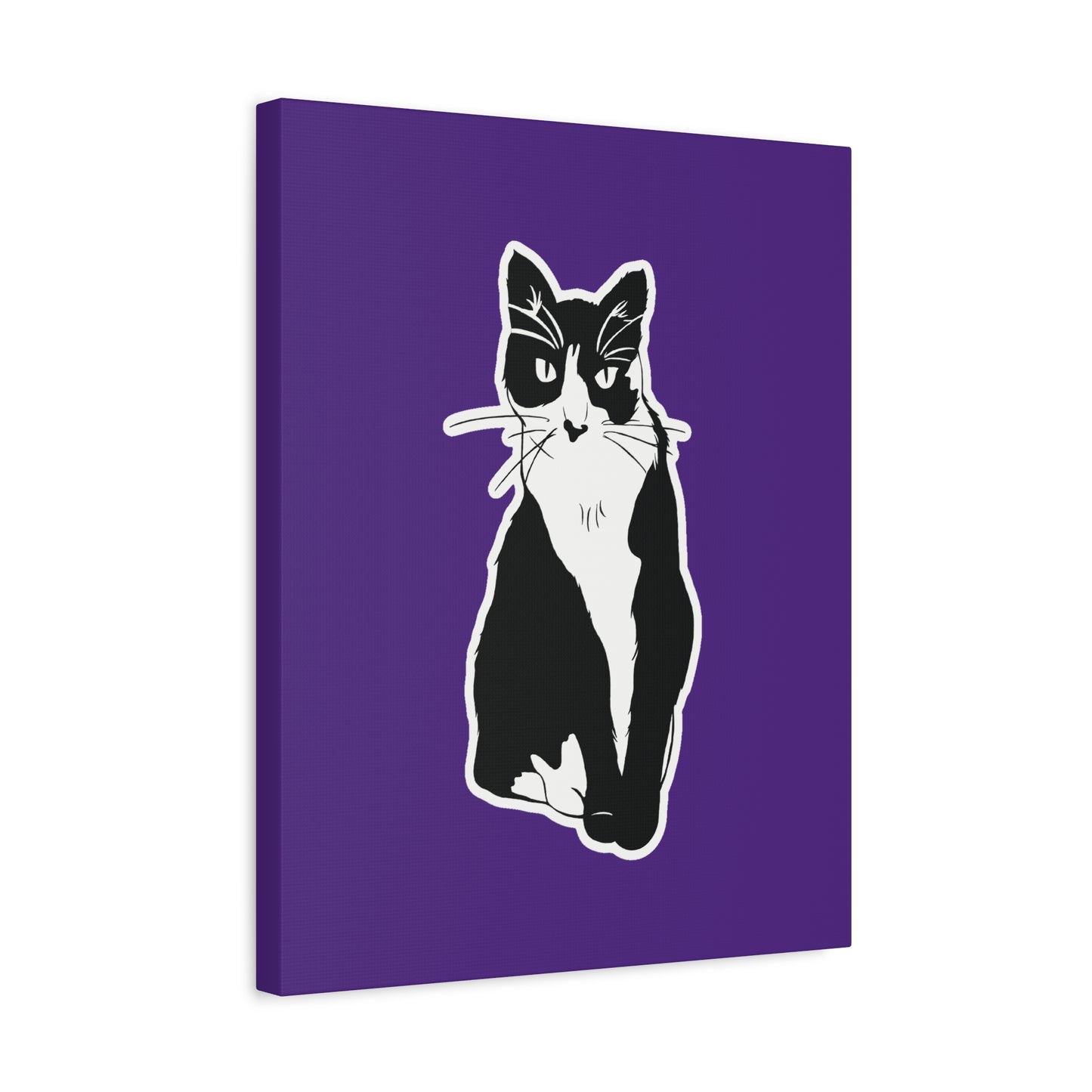 Cat Canvas Print on Purple (Sticker Style Cat) - Cat Drawing Art