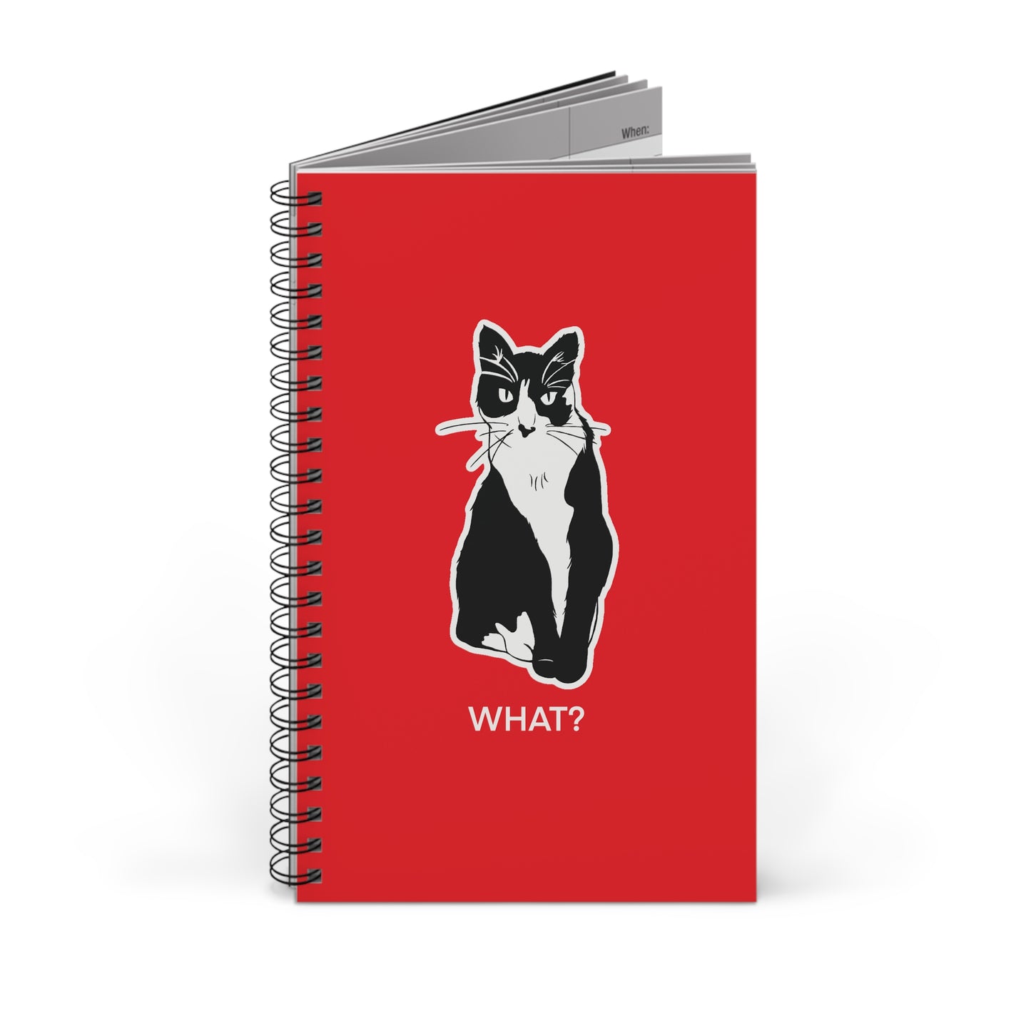 Cattitude Notebook in Red (Sticker Style Cat with White Writing) - Cat Spiral Notebook
