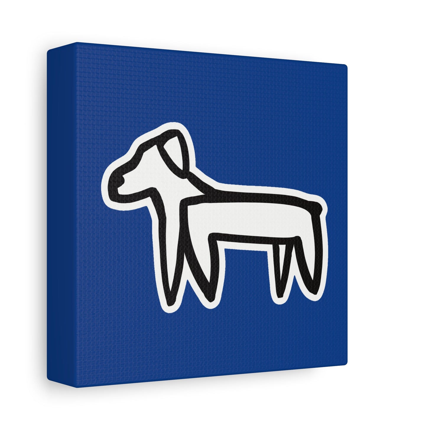 Dog Canvas Print on Blue (Sticker Style White Dog) - Dog Drawing Wall Art