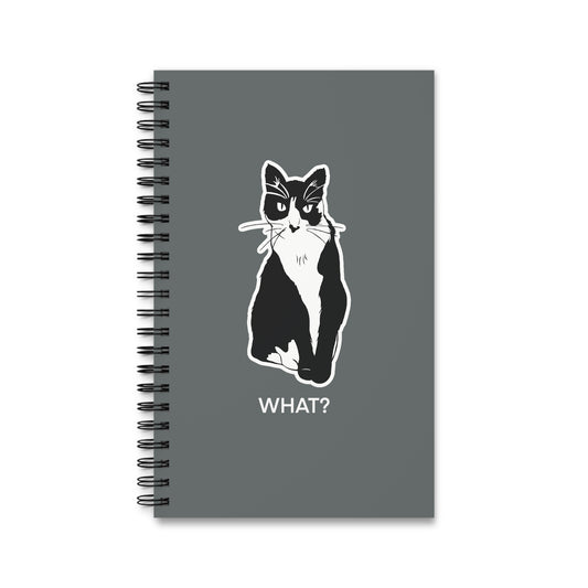 Cattitude Notebook in Dark Grey (Sticker Style Cat White Writing) - Cat Spiral Notebook