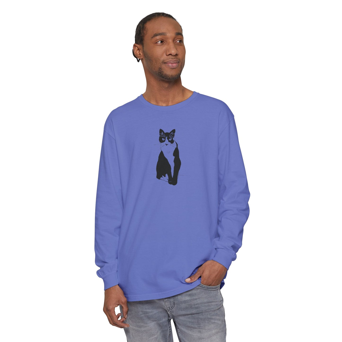 Cat Long Sleeve Tee (Transparent Style Cat) - Cat Drawing Shirt