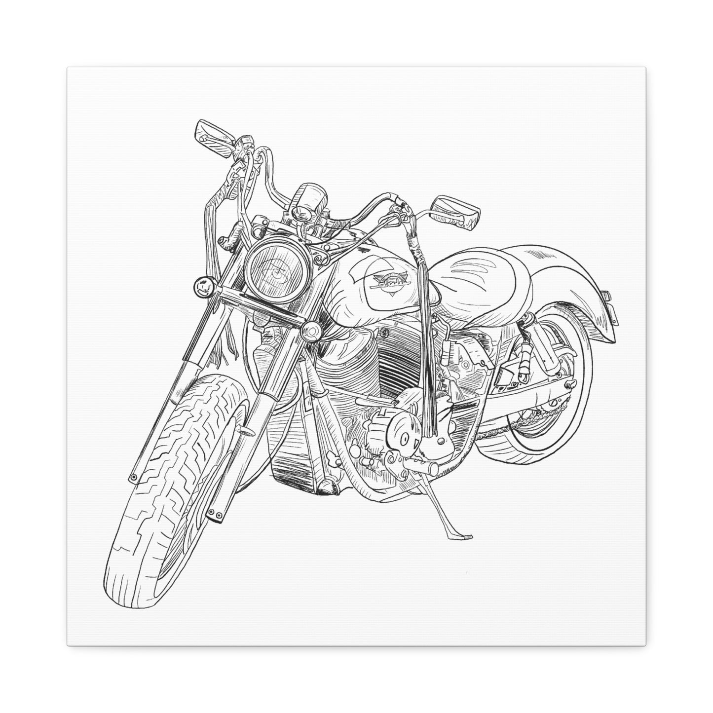 Ride Me Harley Motorcycle Sketch Canvas Print - Black Ink on White Background