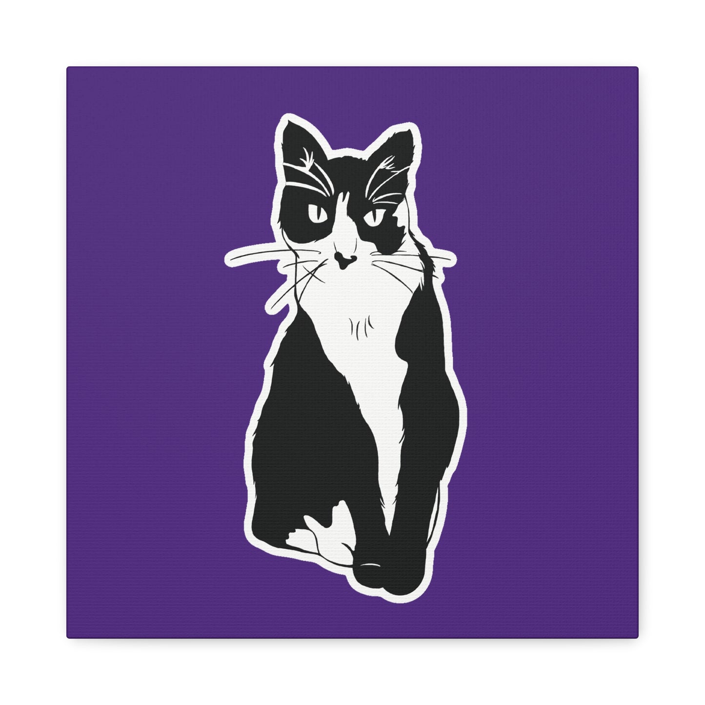 Cat Canvas Print on Purple (Sticker Style Cat) - Cat Drawing Art
