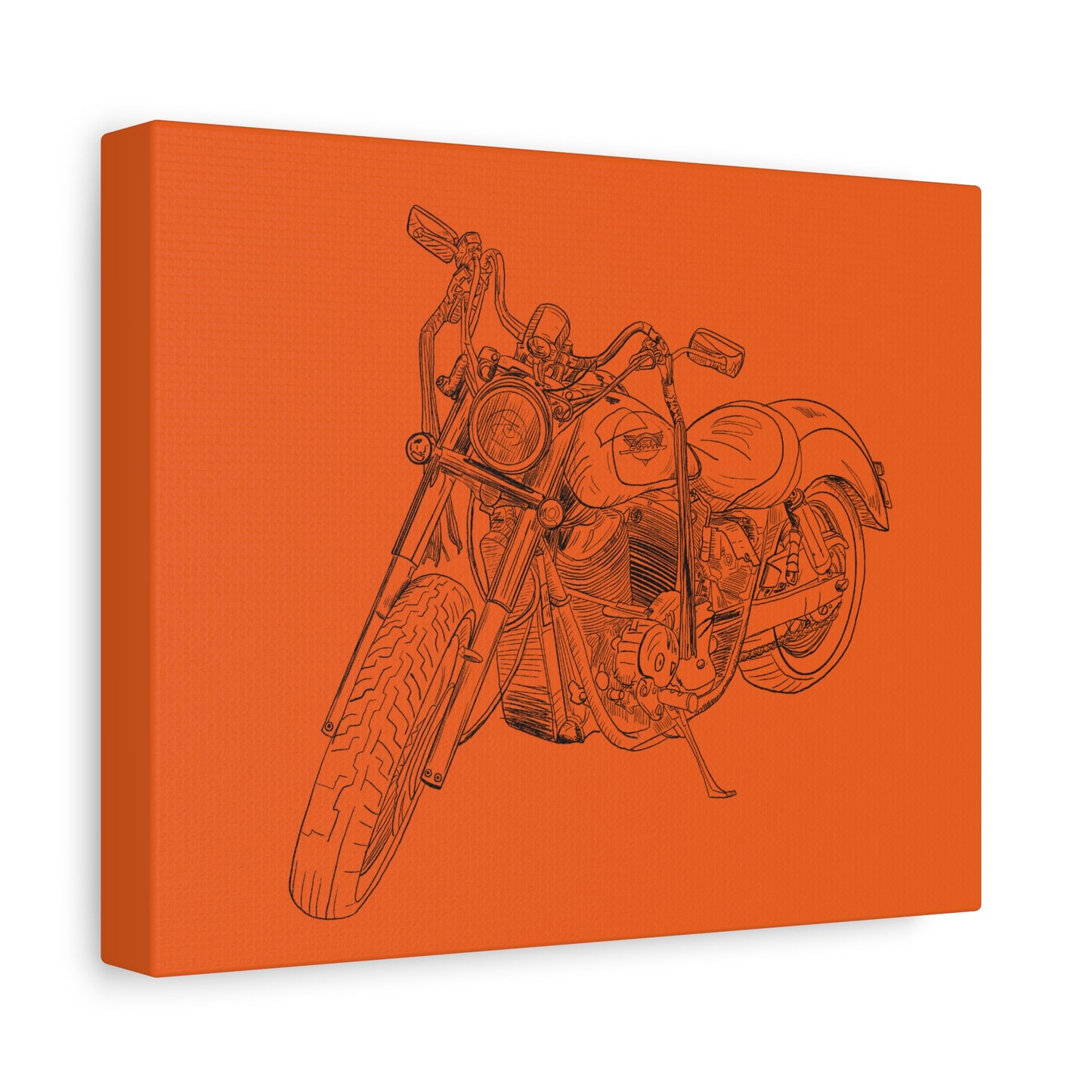 Ride Me Harley Motorcycle Sketch Canvas Print - Black Ink on Orange Background