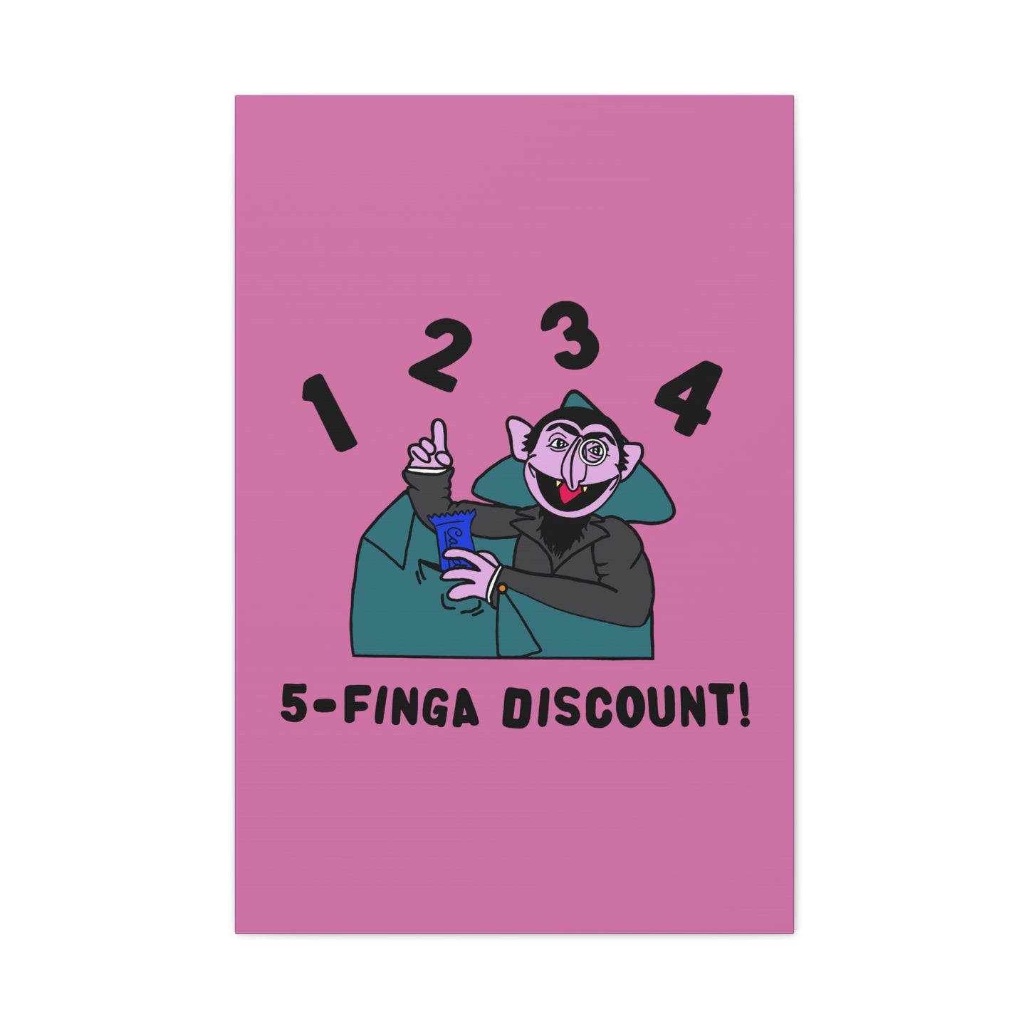 Five Finger Discount Canvas Print Light Pink - Sesame Street The Count Parody Art Print
