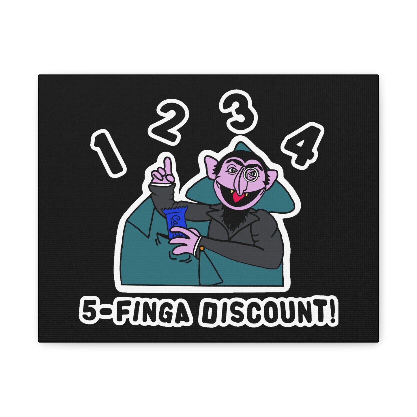 Five Finger Discount Canvas Print Black - Sesame Street The Count Parody Art Print