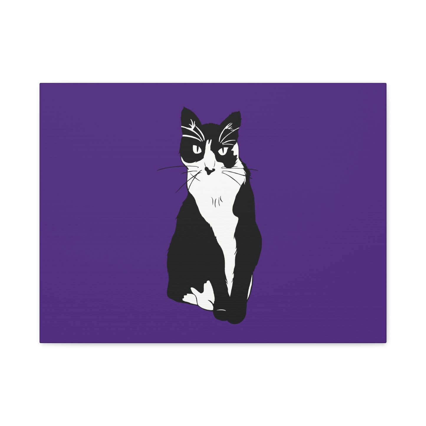 Cat Canvas on Purple (B&W Style Cat) - Cat Drawing Art