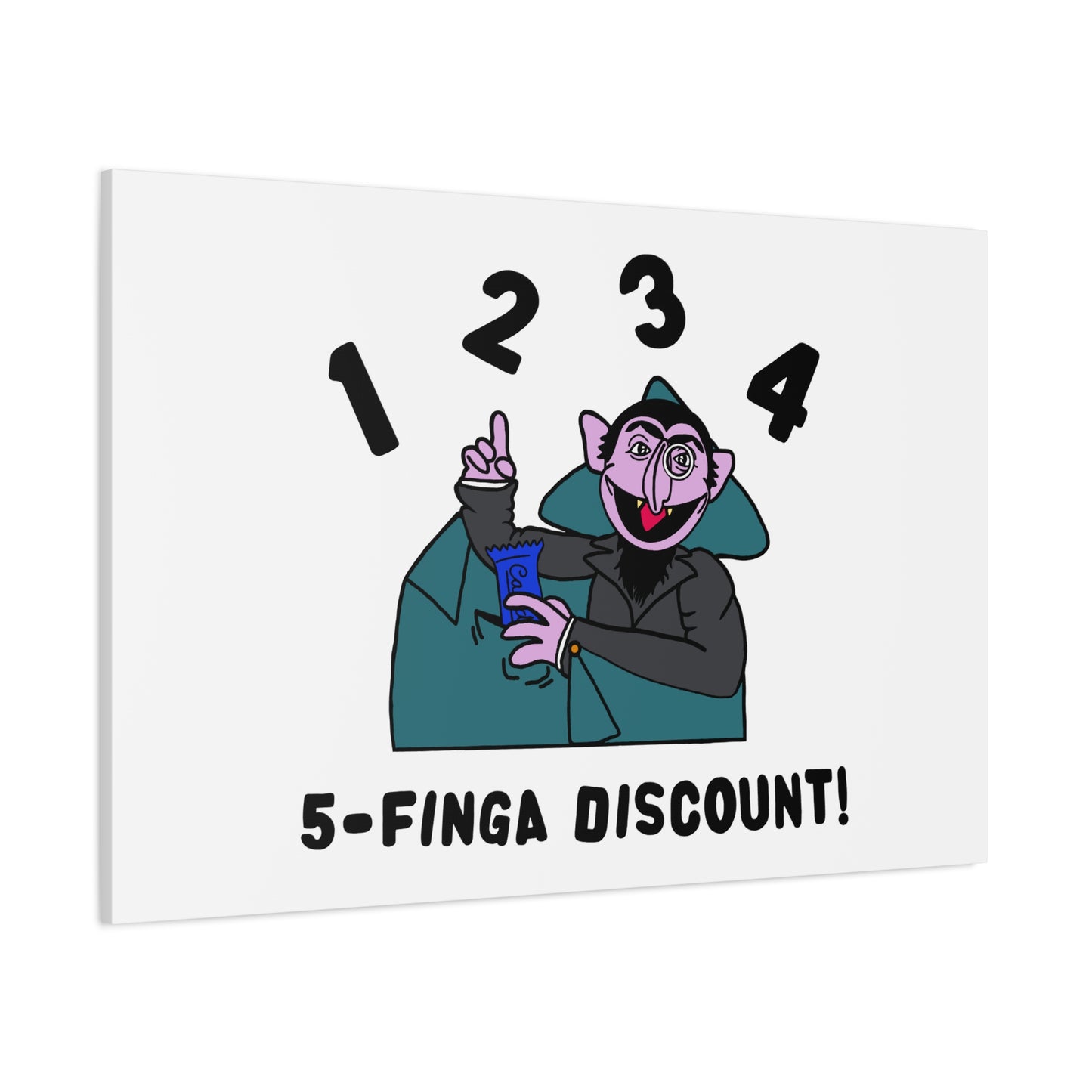 Five Finger Discount Canvas Print White - Sesame Street The Count Parody Art Print