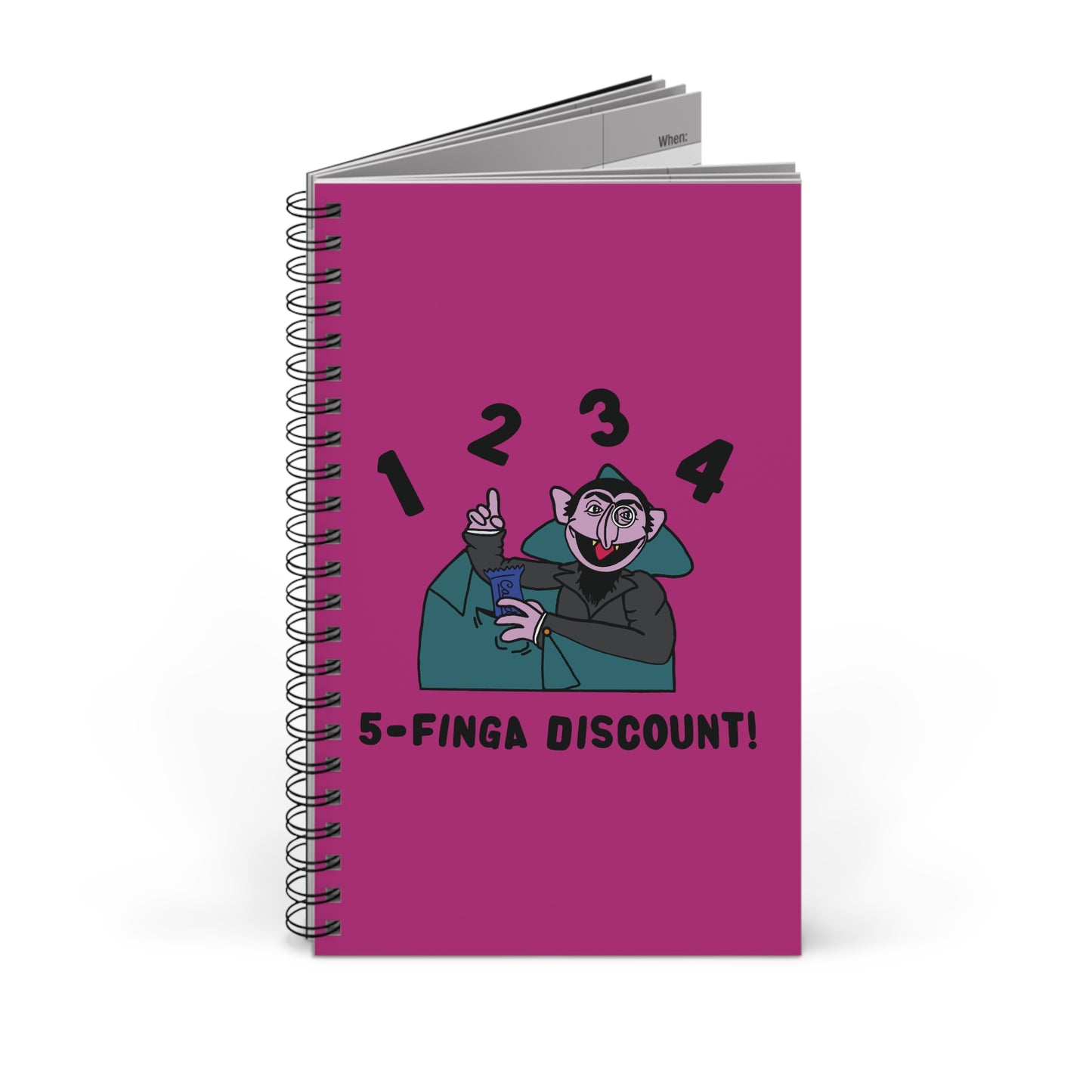 Five Finger Discount Notebook Pink - Sesame Street The Count Parody Notebook