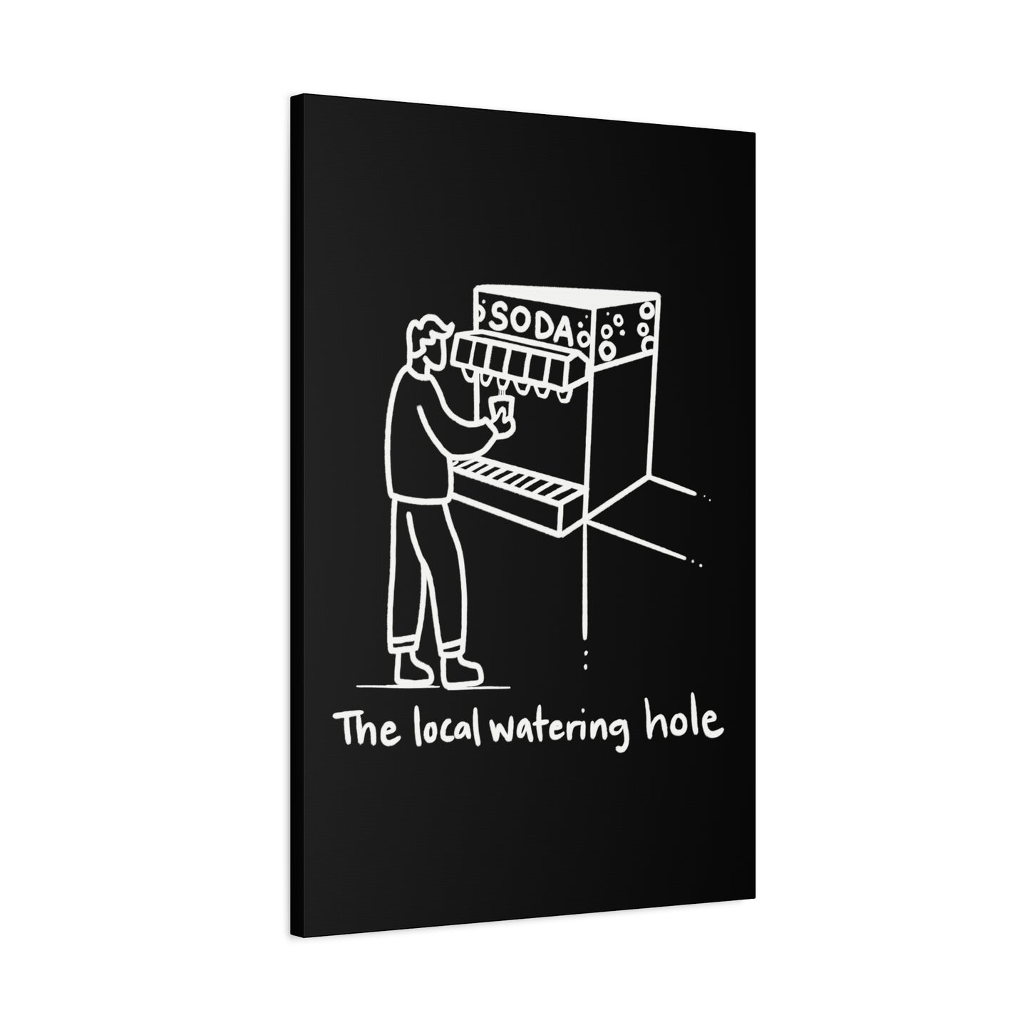Local Watering Hole Canvas Print - White Ink on Black Background