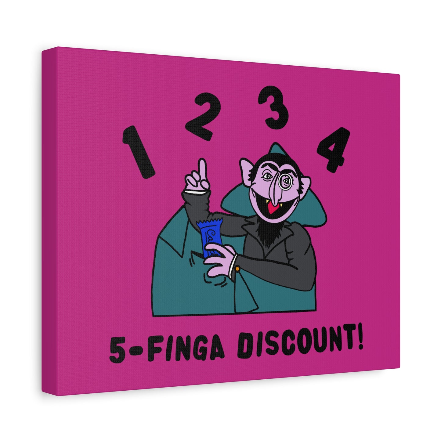 Five Finger Discount Canvas Print Pink - Sesame Street The Count Parody Art Print