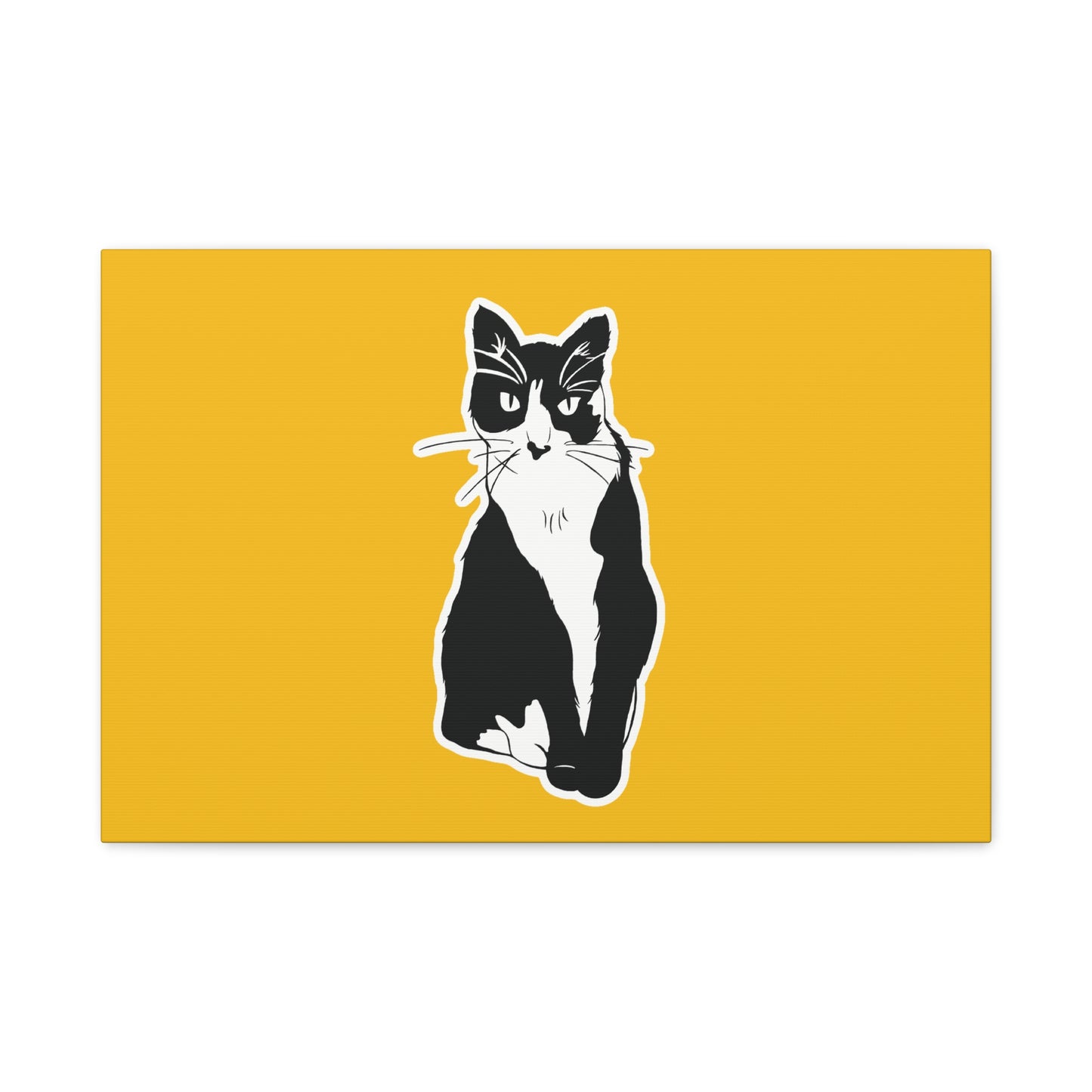 Cat Canvas Print on Yellow (Sticker Style Cat) - Cat Drawing Art