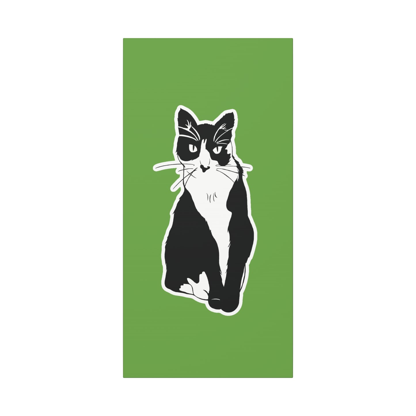Cat Canvas Print on Green (B&W Style Cat) - Cat Drawing Art