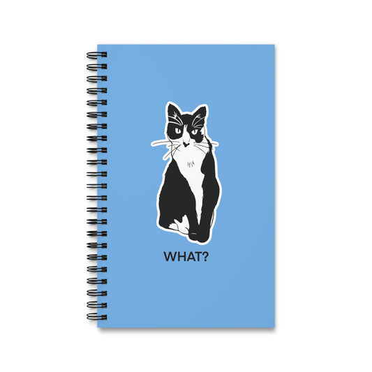 Cattitude Notebook in Light Blue (Sticker Style Cat with Black Writing) - Cat Spiral Notebook