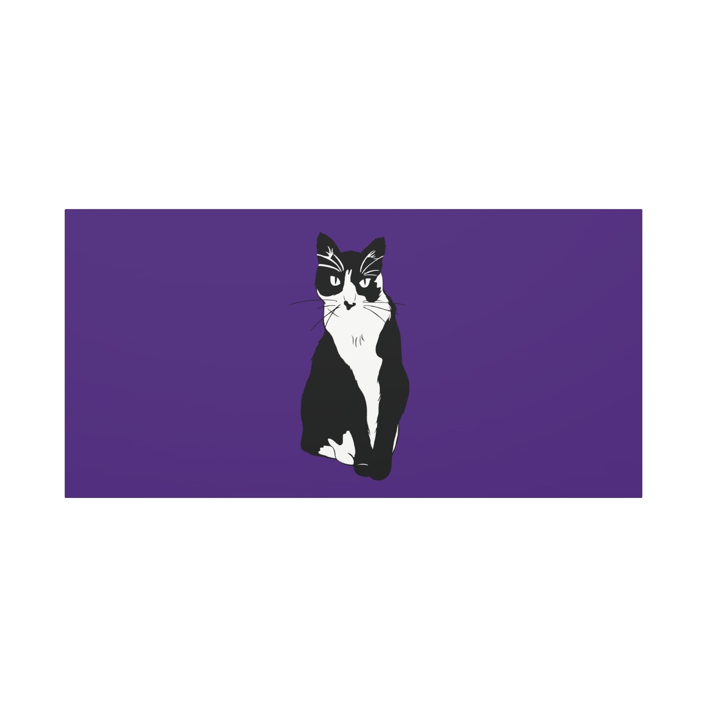 Cat Canvas on Purple (B&W Style Cat) - Cat Drawing Art