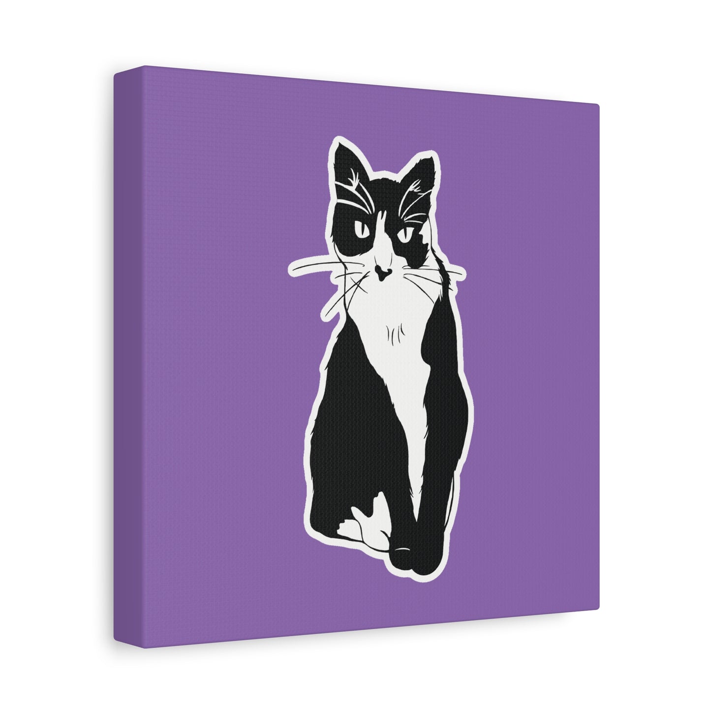 Cat Canvas on Light Purple (Sticker Style Cat) - Cat Drawing Art