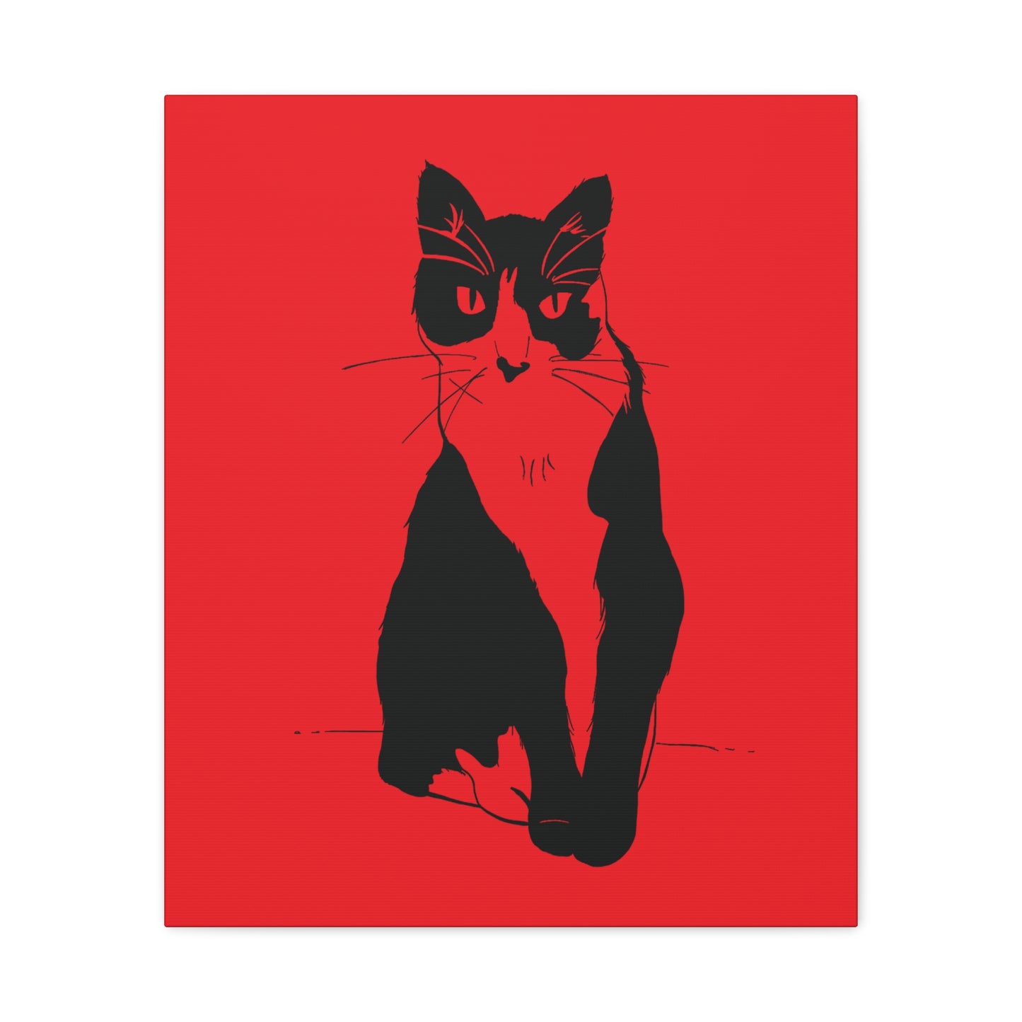 Cat Canvas Print on Red (Transparent Style Cat) - Cat Drawing Art