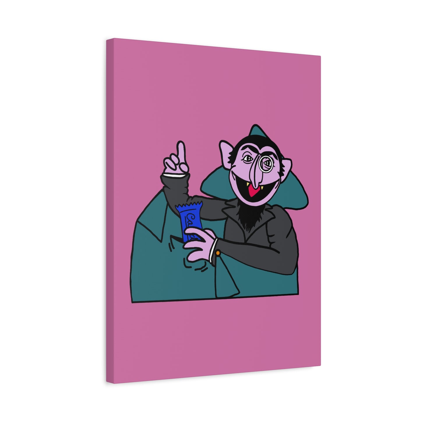 The Count Stealing Candy Canvas Print Light Pink - Sesame Street The Count Parody Art