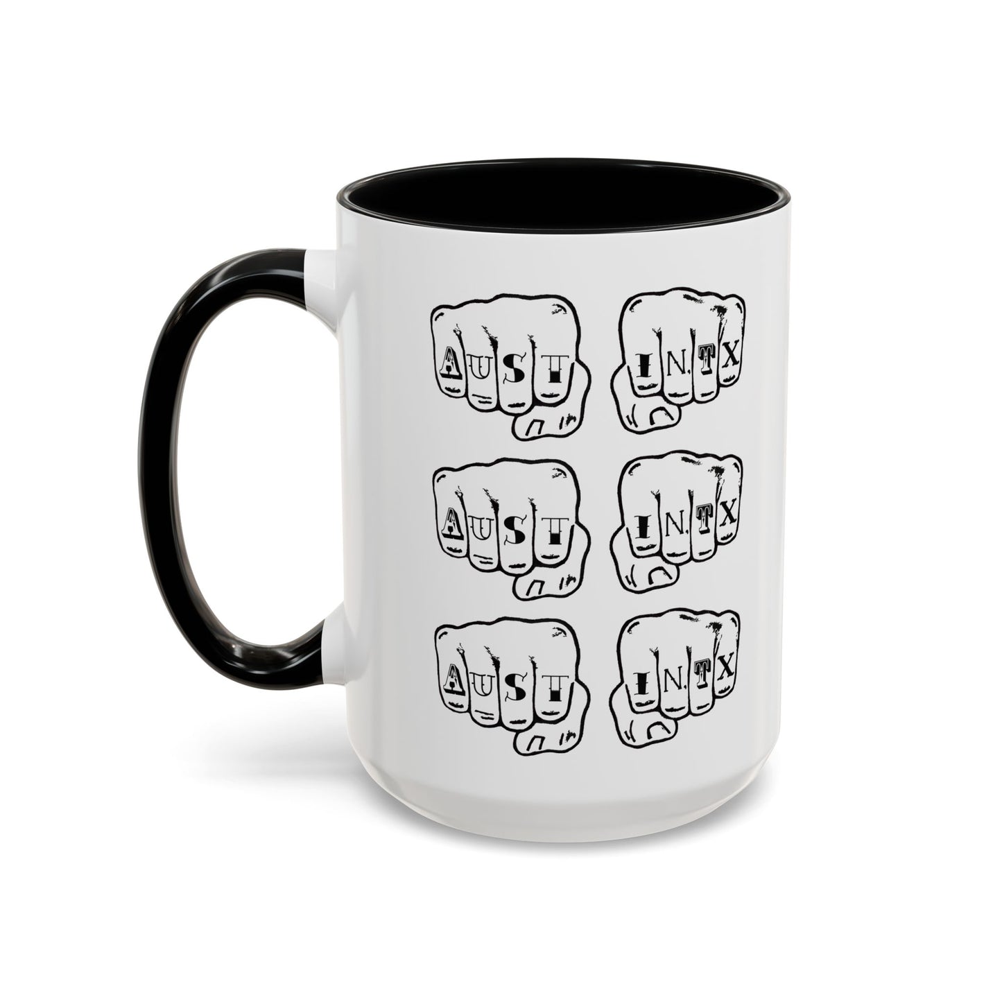 Austin Knuckle Tats Tattooed Fists Accent Mug Fists Stack Edition