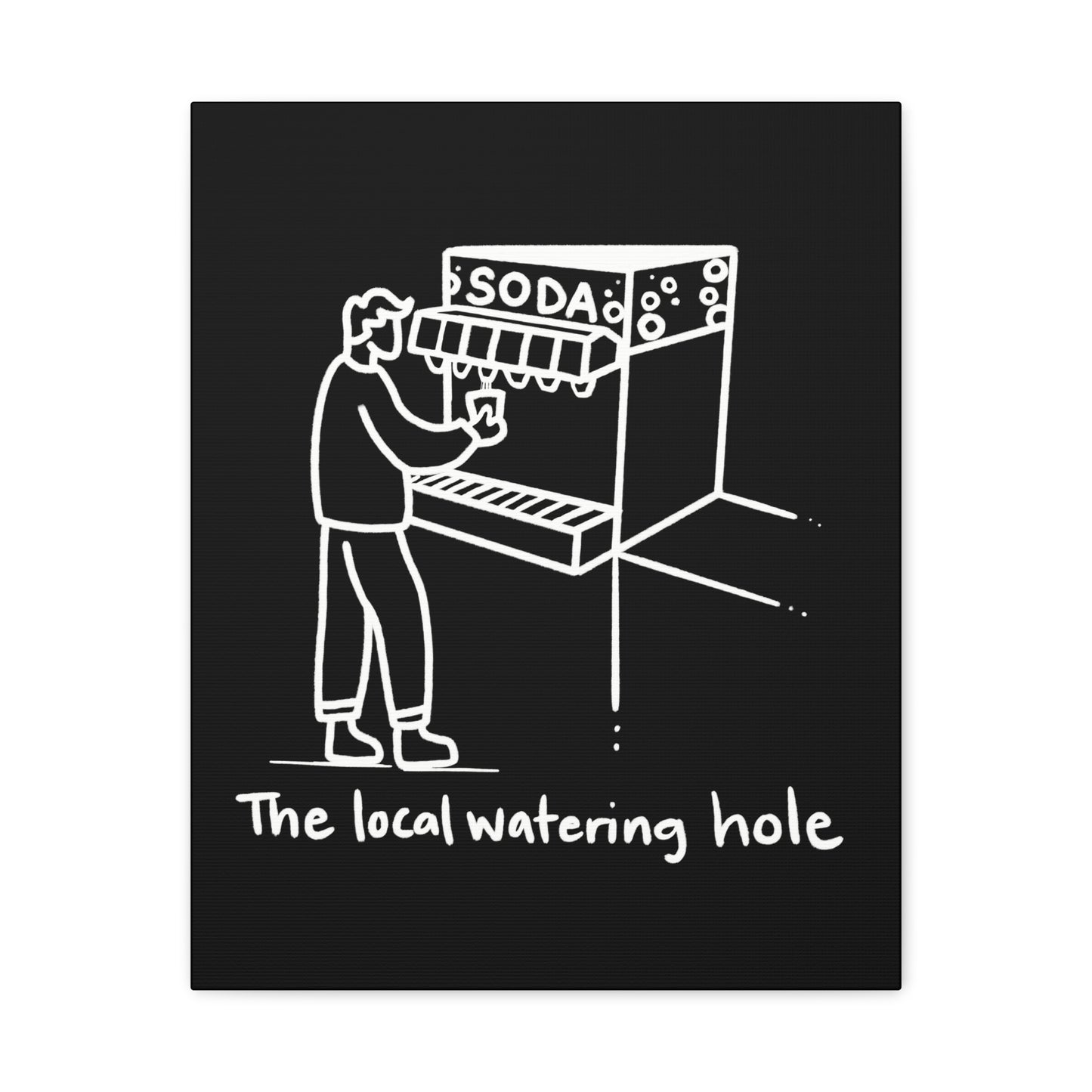 Local Watering Hole Canvas Print - White Ink on Black Background