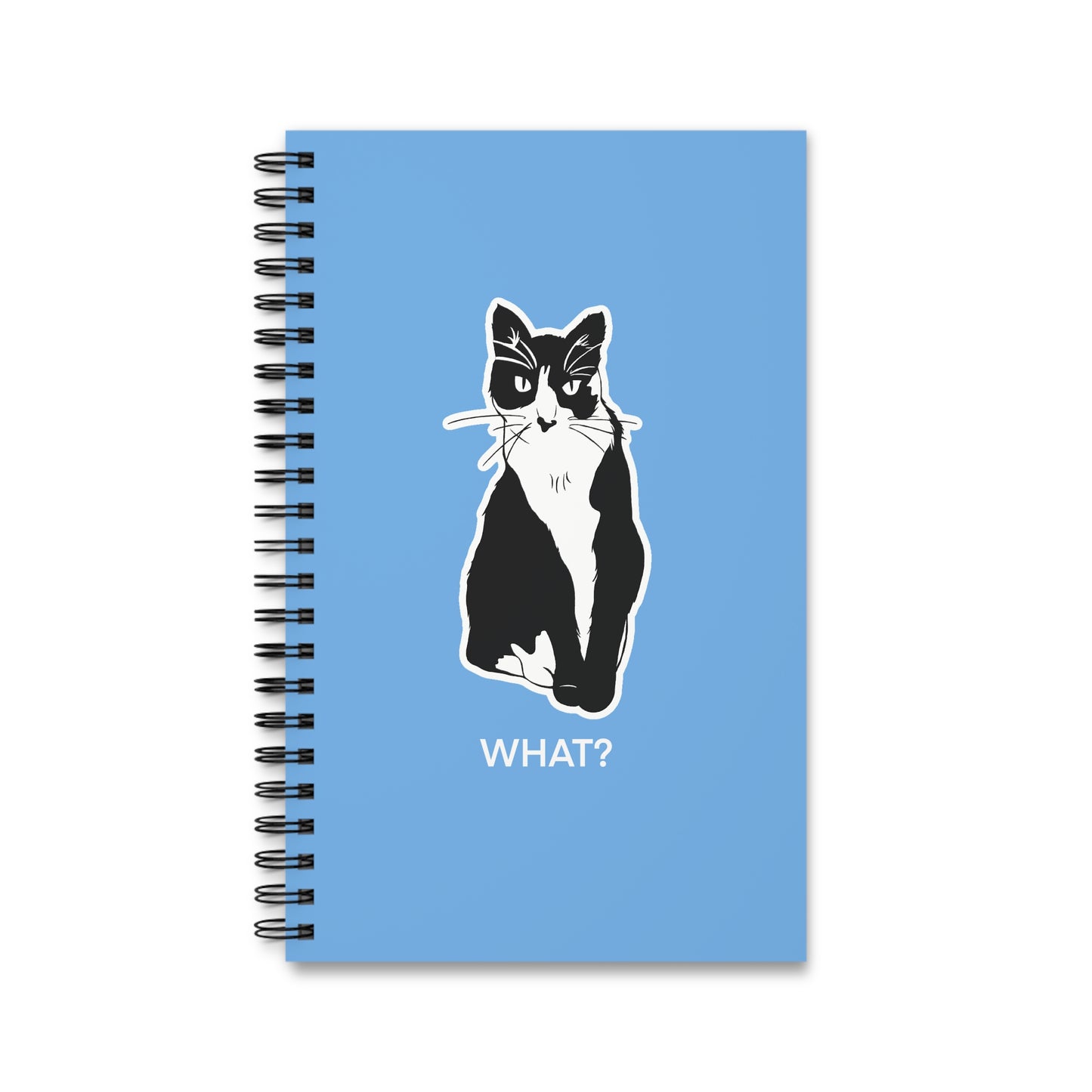Cattitude Notebook in Light Blue (Sticker Style Cat with White Writing) - Cat Spiral Notebook