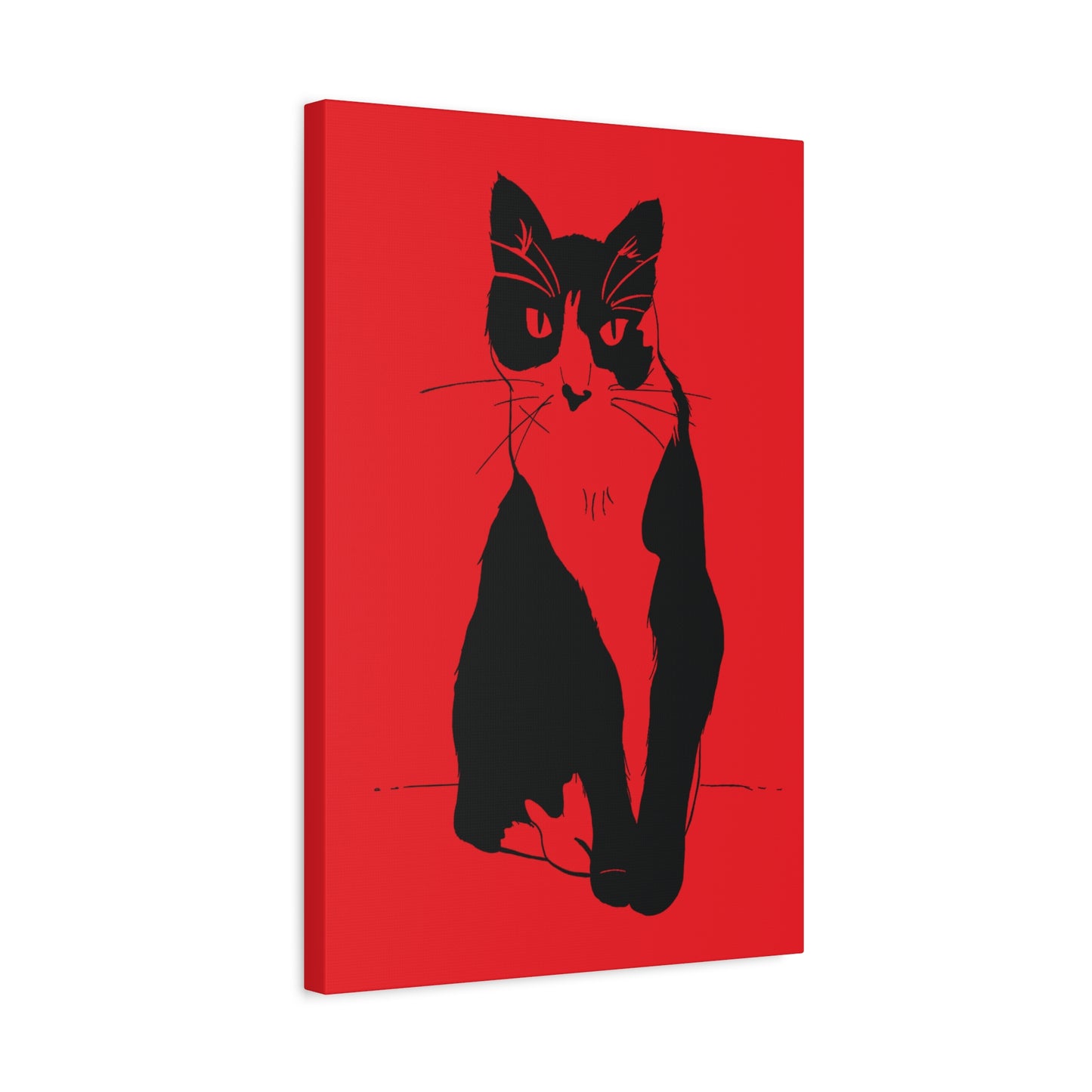 Cat Canvas Print on Red (Transparent Style Cat) - Cat Drawing Art