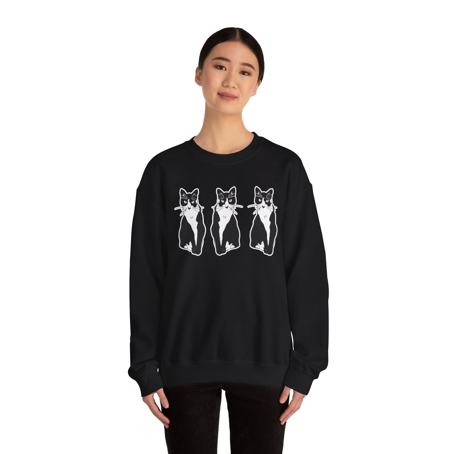 Cat x3 Sweatshirt (Sticker Style Cat) - Cat Drawing Sweatshirt