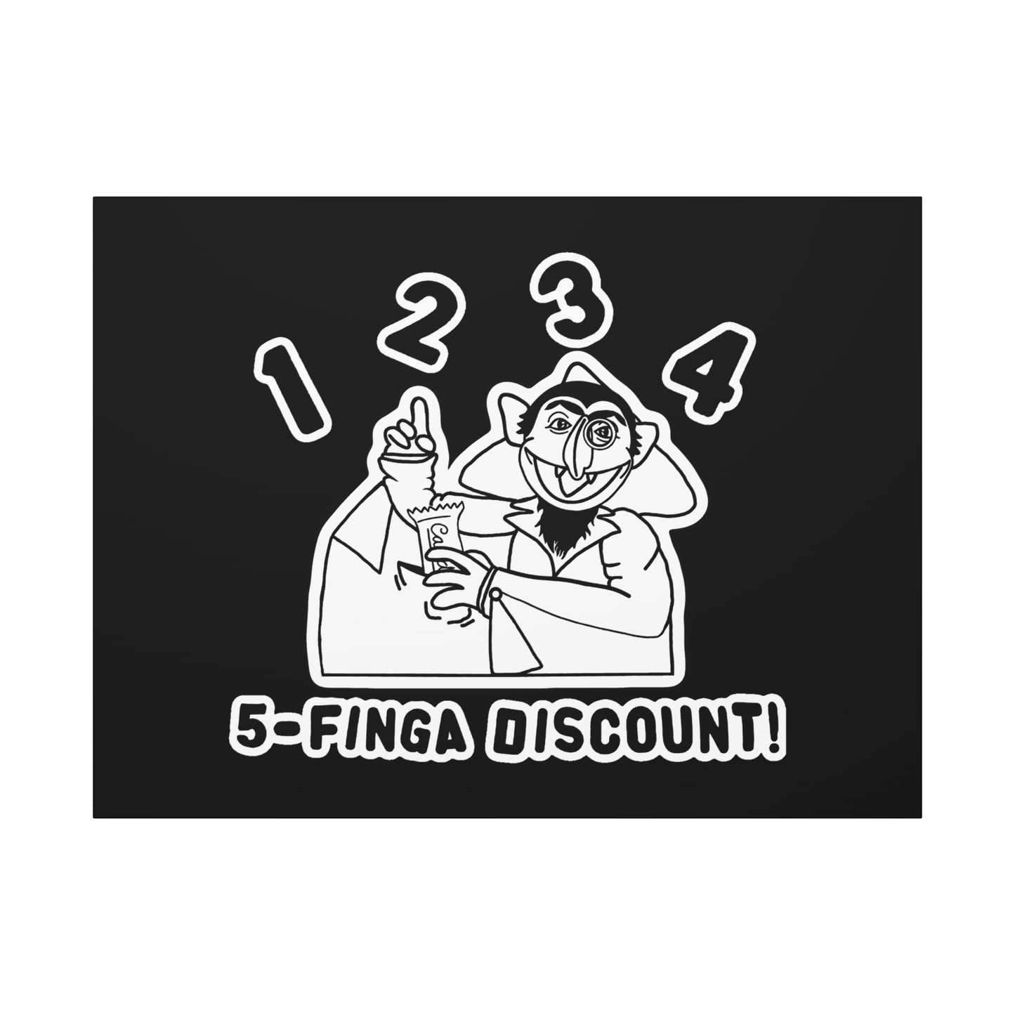 Five Finger Discount Outline Canvas Print Black - Sesame Street The Count Parody Art Print