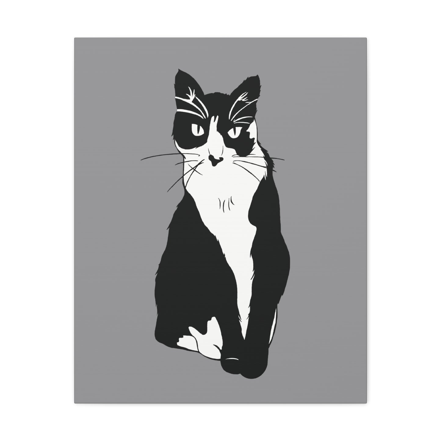 Cat Canvas on Grey (B&W Style Cat) - Cat Drawing Art