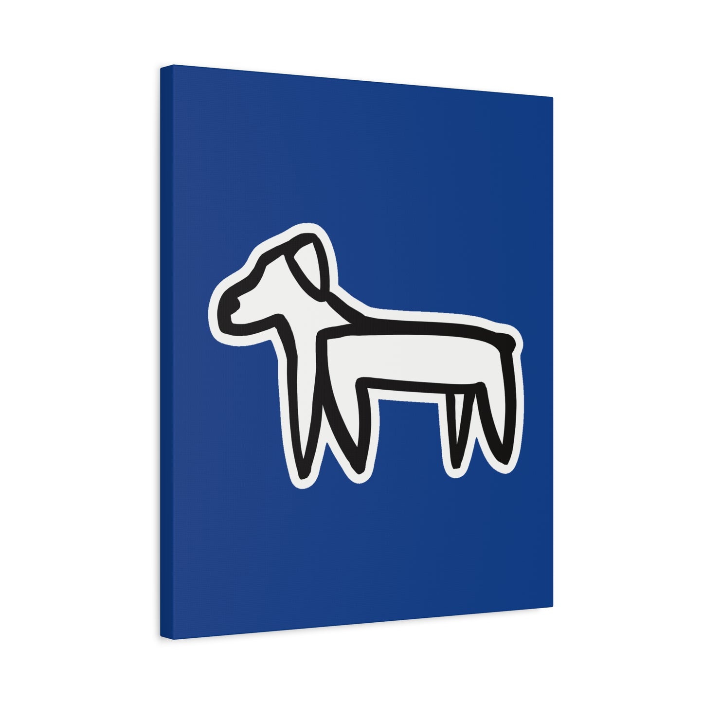 Dog Canvas Print on Blue (Sticker Style White Dog) - Dog Drawing Wall Art