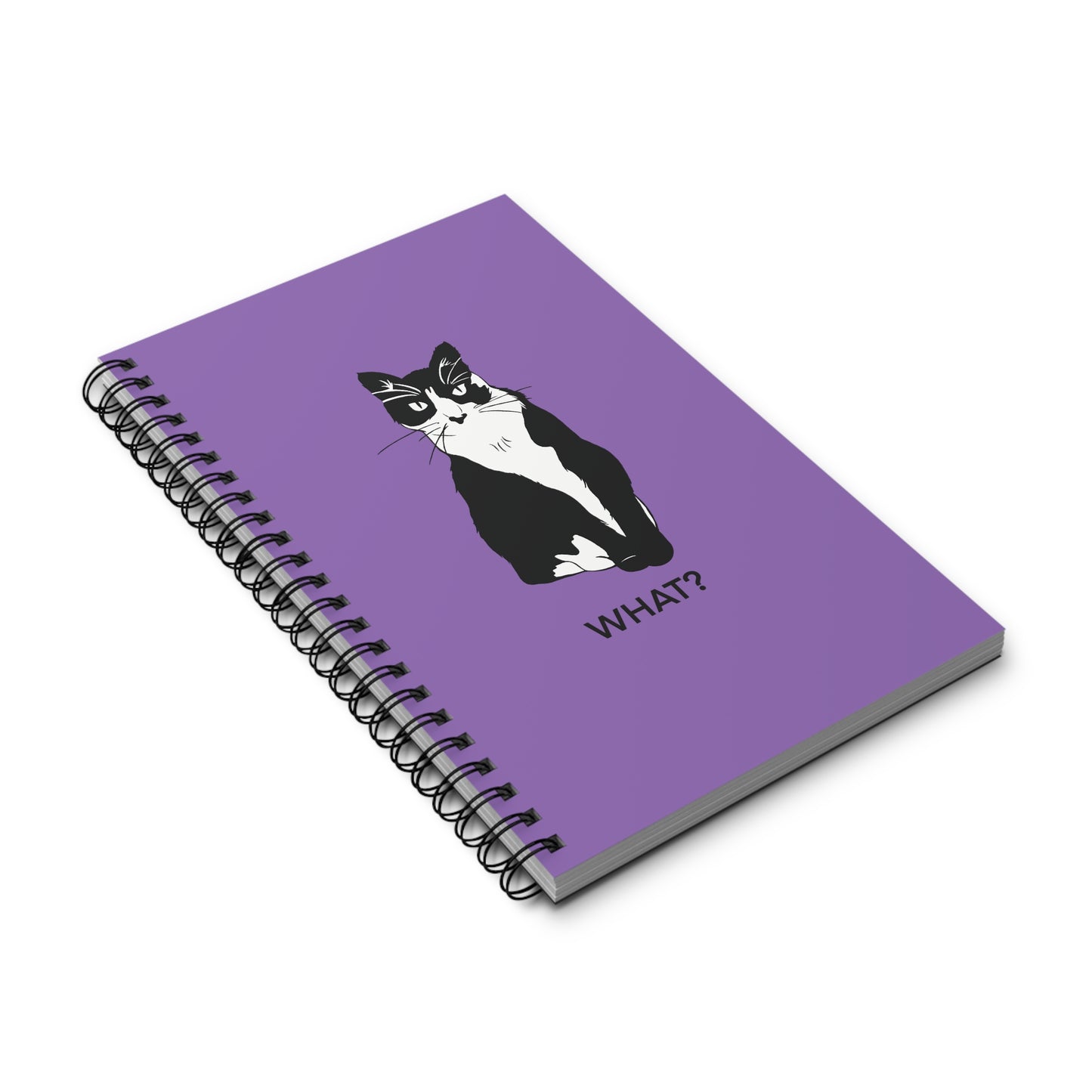 Cattitude Notebook in Light Purple (B&W Style Cat) - Cat Spiral Notebook