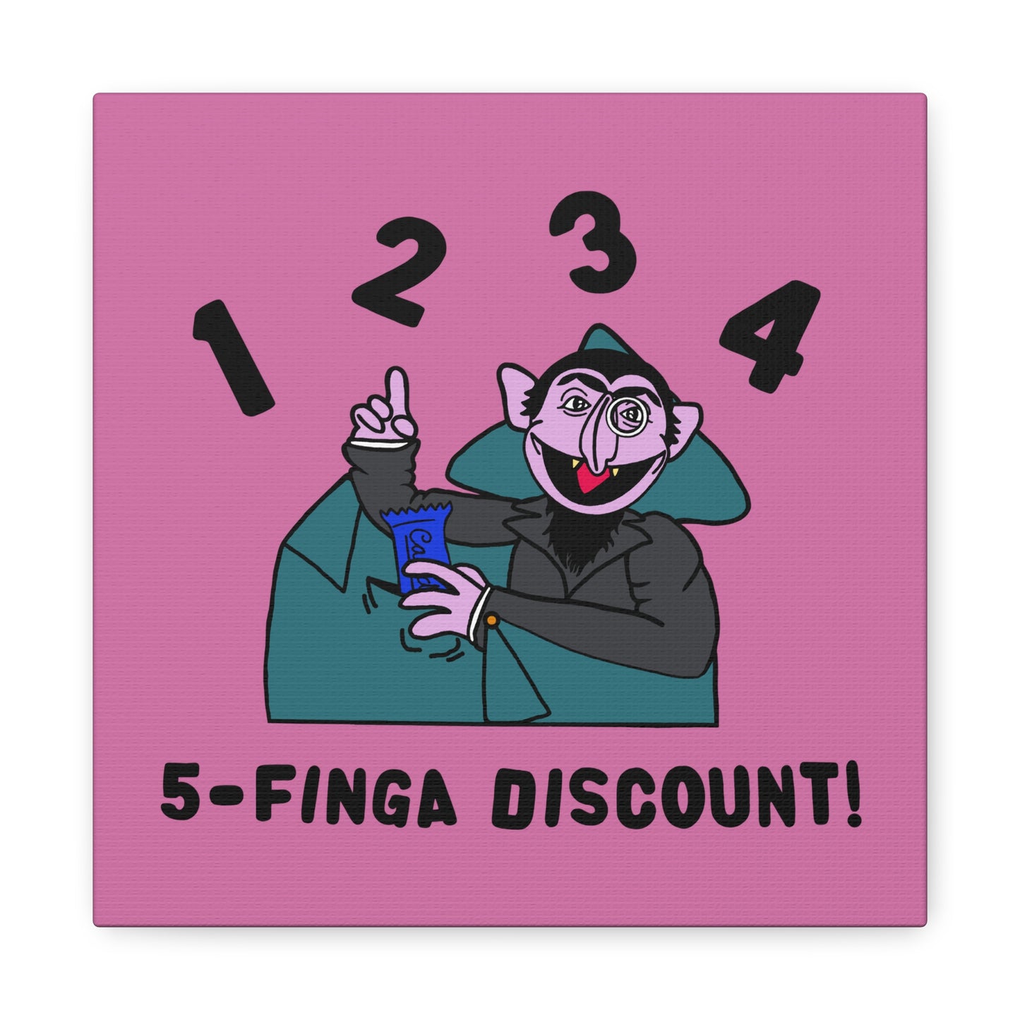 Five Finger Discount Canvas Print Light Pink - Sesame Street The Count Parody Art Print