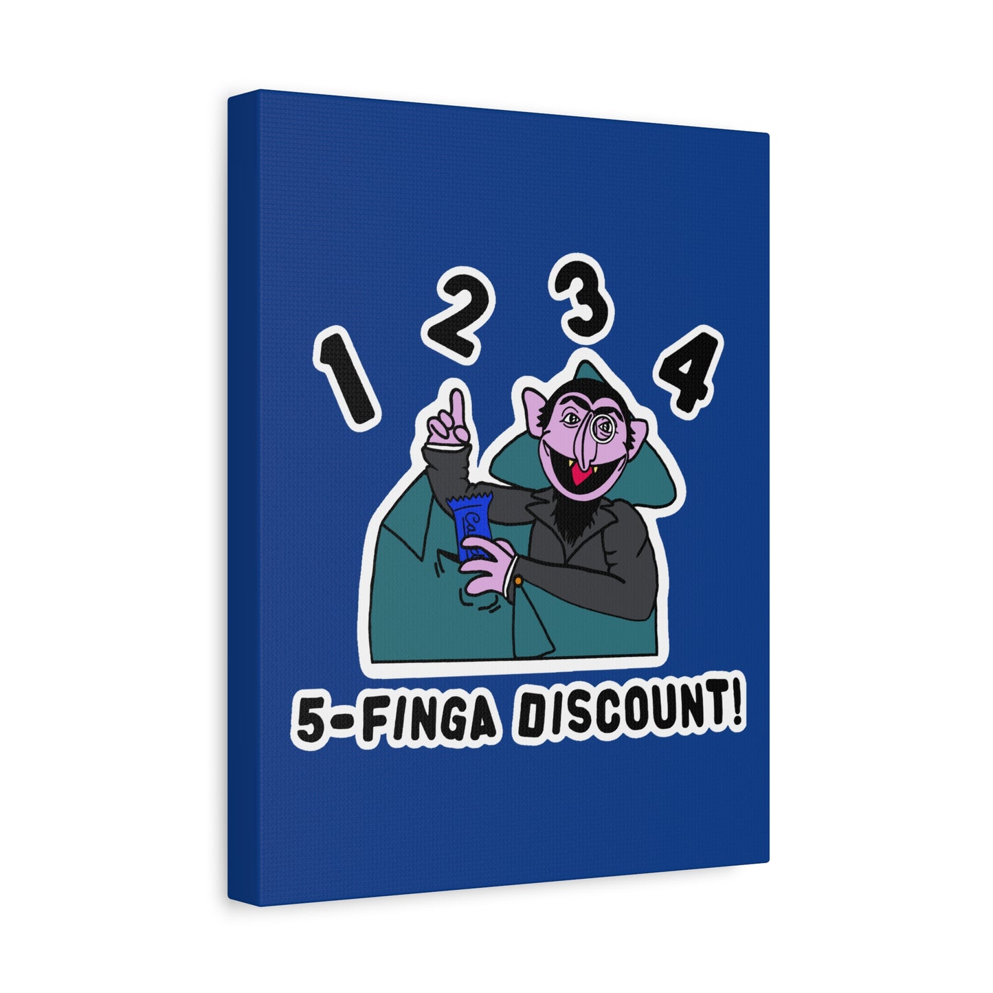 Five Finger Discount Canvas Print Dark Blue - Sesame Street The Count Parody Art Print