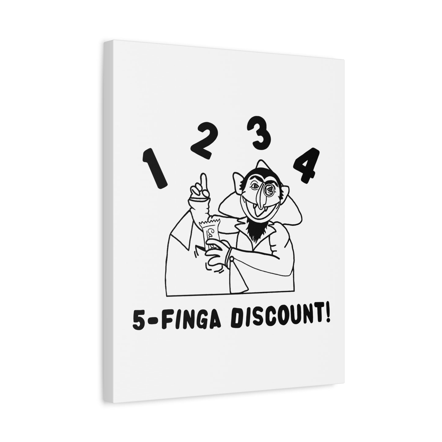 Five Finger Discount Outline Canvas Print White - Sesame Street The Count Parody Art Print