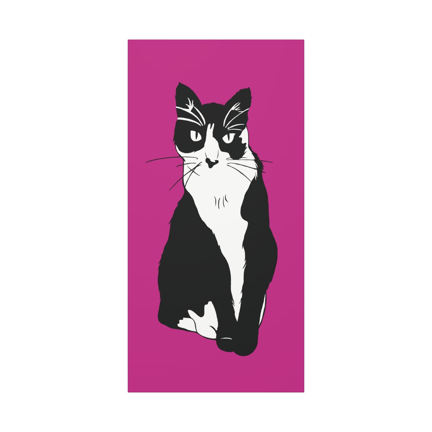 Cat Canvas on Pink (B&W Style Cat) - Cat Drawing Art