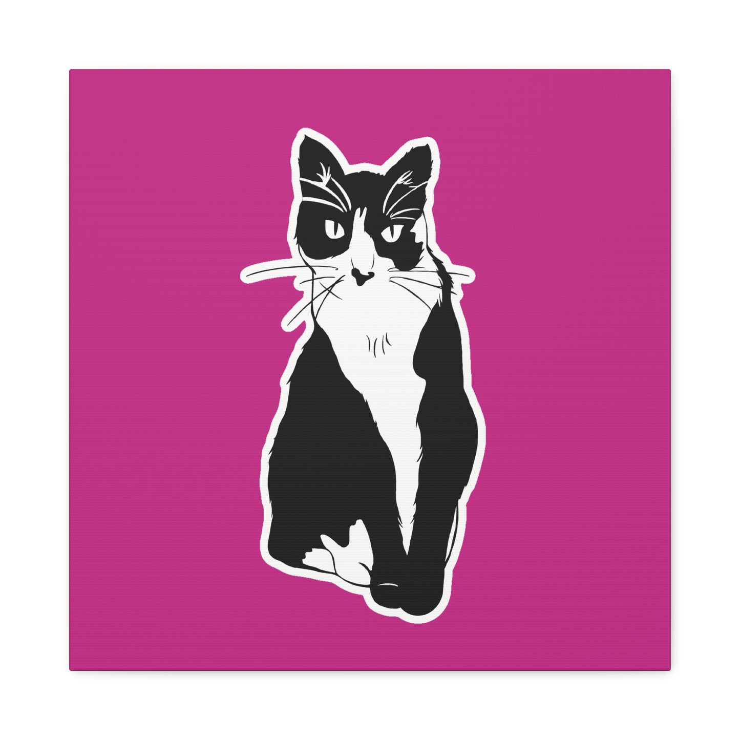 Cat Canvas on Pink (Sticker Style Cat) - Cat Drawing Art