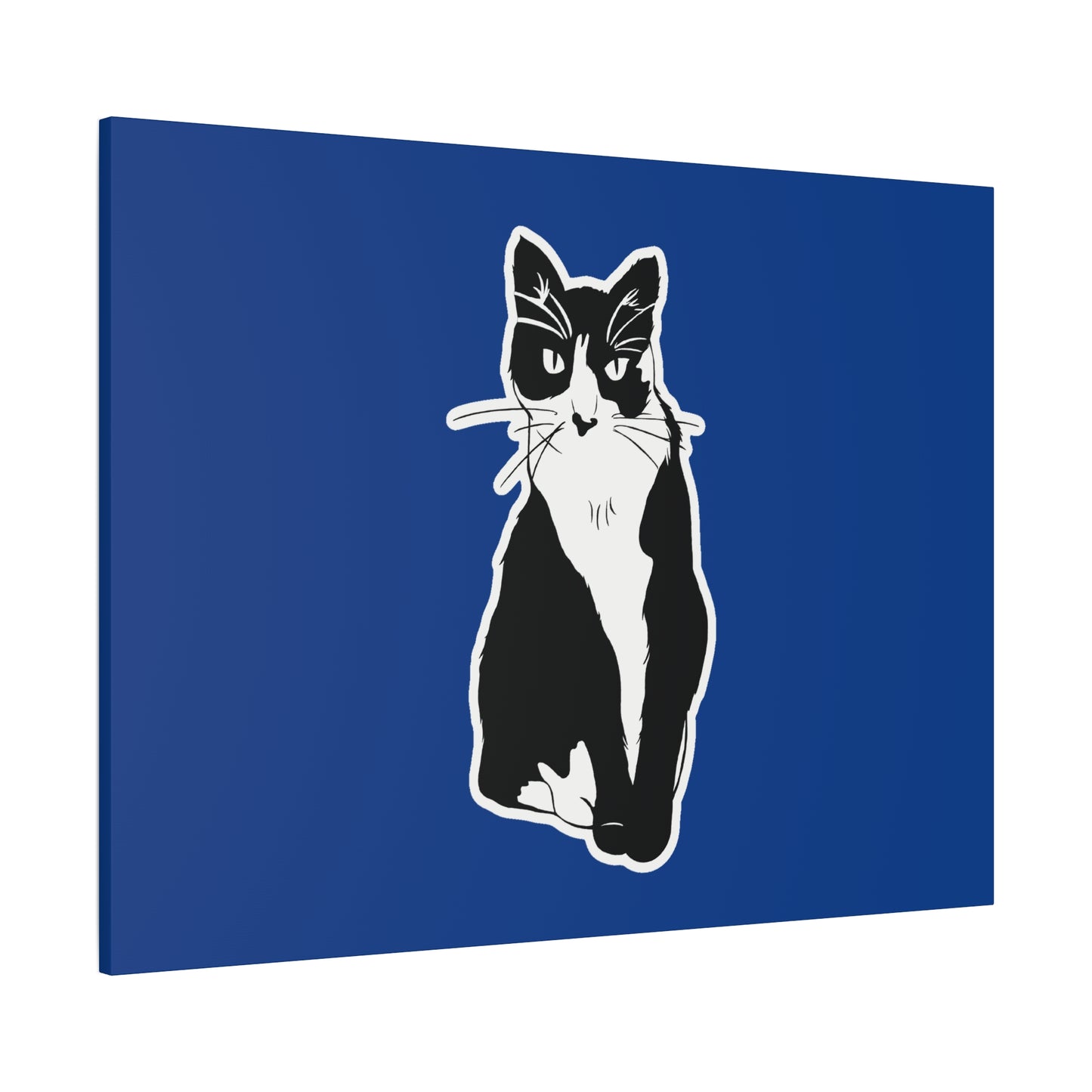 Cat Canvas Print on Dark Blue (Sticker Style Cat) - Cat Drawing Art
