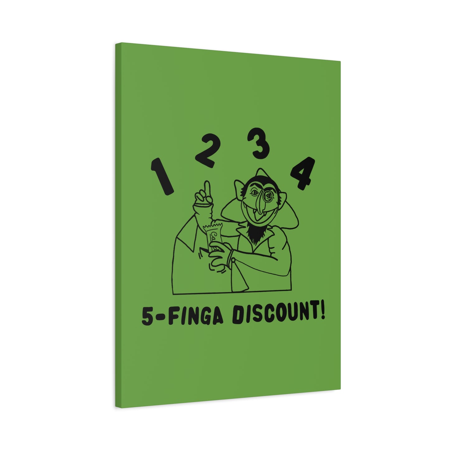 Five Finger Discount Outline Canvas Print Green - Sesame Street The Count Parody Art Print