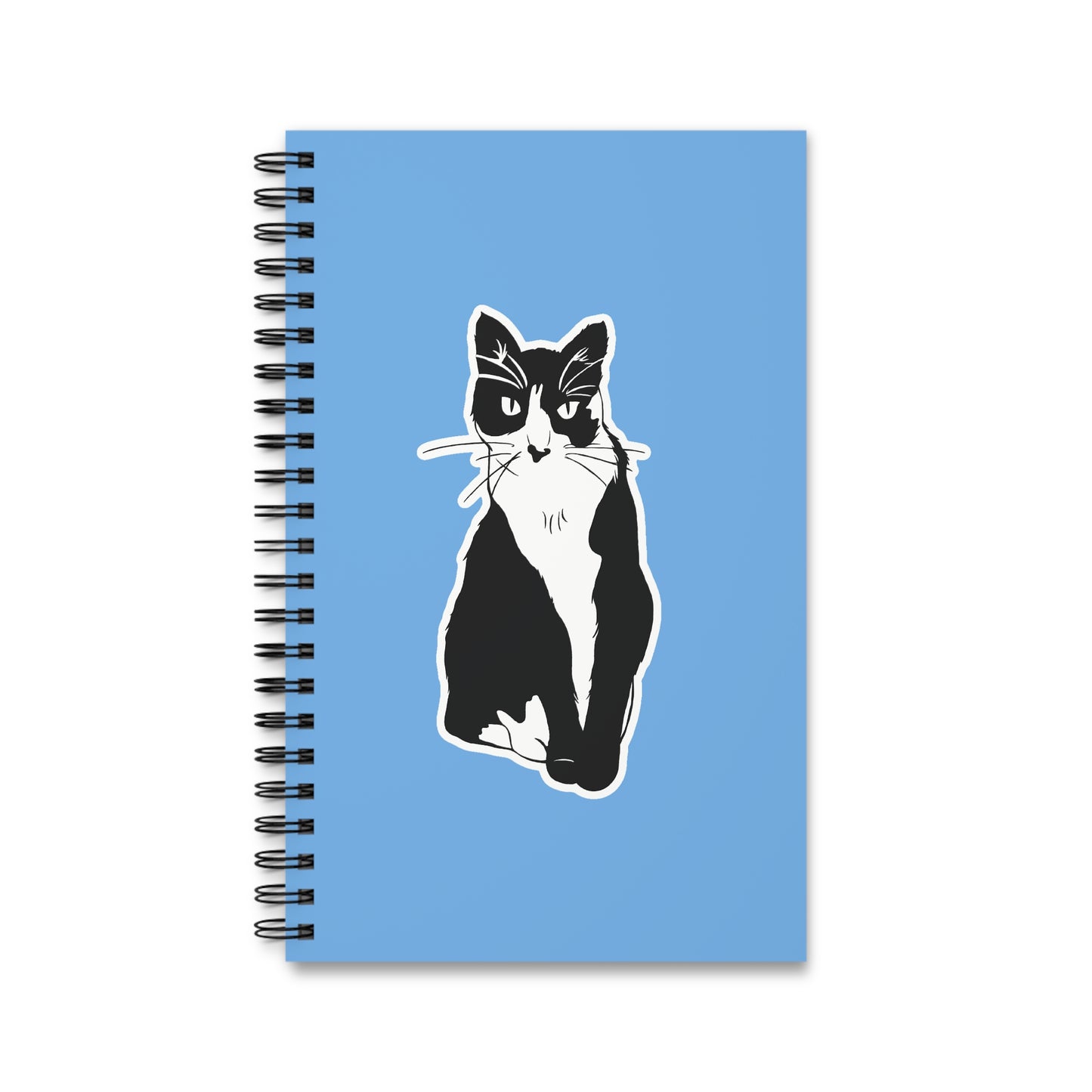 Cat Notebook in Light Blue (Sticker Style Cat) - Cat Spiral Notebook