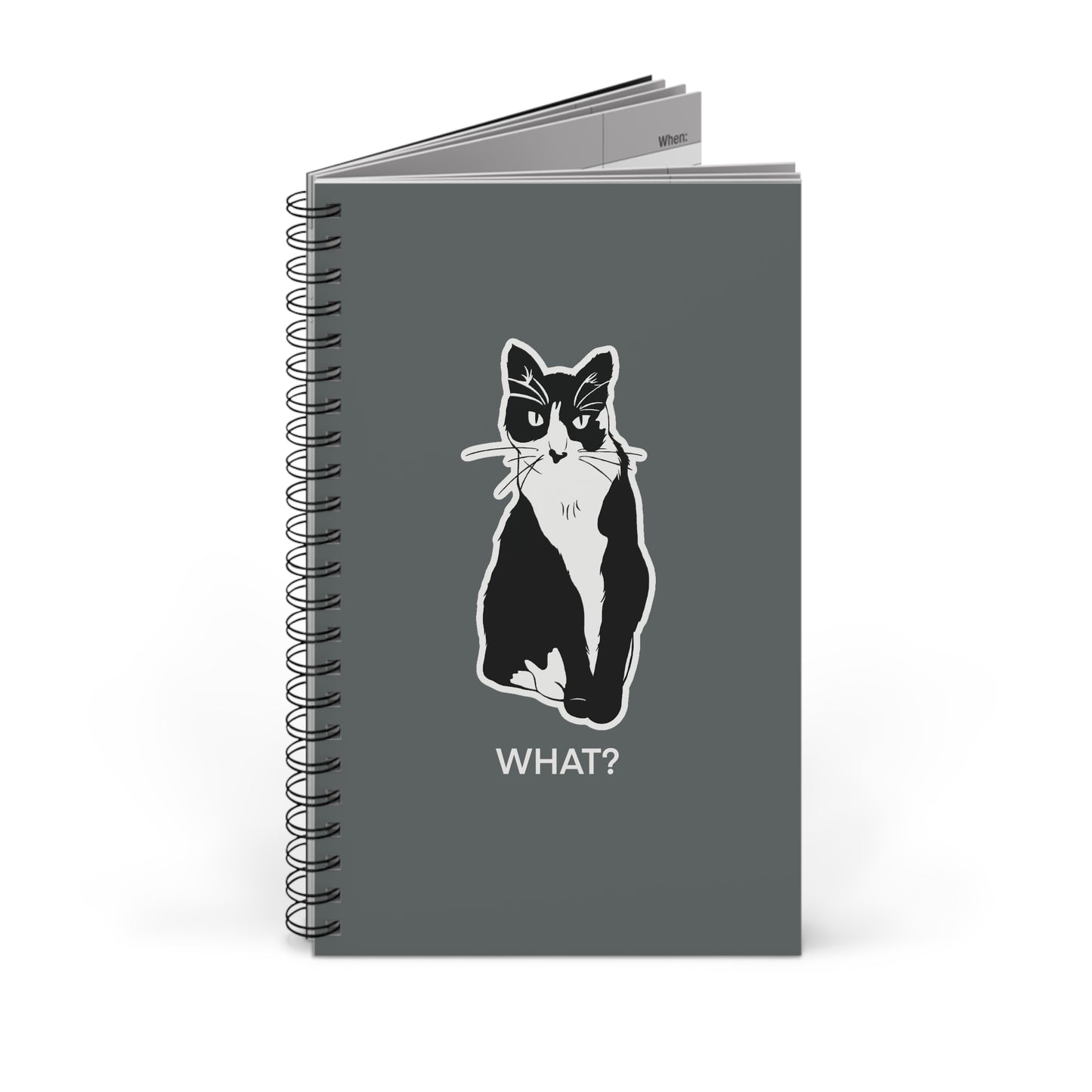 Cattitude Notebook in Dark Grey (Sticker Style Cat White Writing) - Cat Spiral Notebook