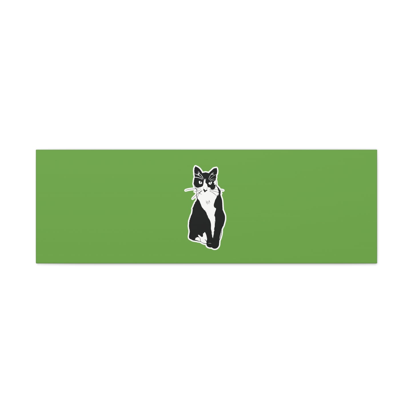 Cat Canvas Print on Green (B&W Style Cat) - Cat Drawing Art