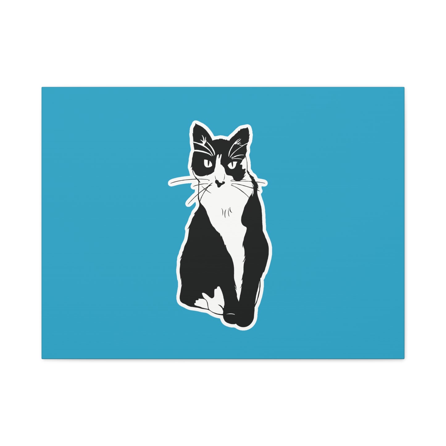 Cat Canvas Print on Turquoise (Sticker Style Cat) - Cat Drawing Art